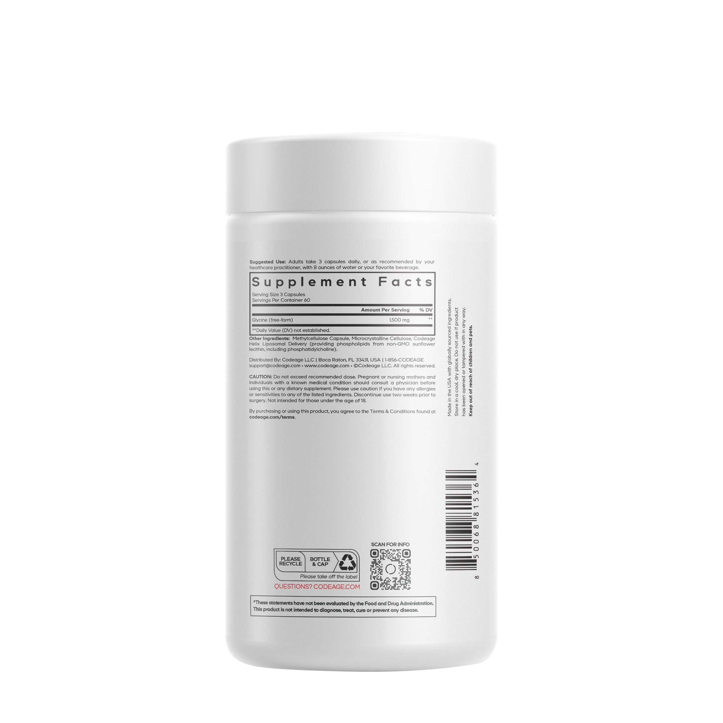 Liposomal Glycine+ - 180 Vegetable Capsules (60 Servings)  | GNC