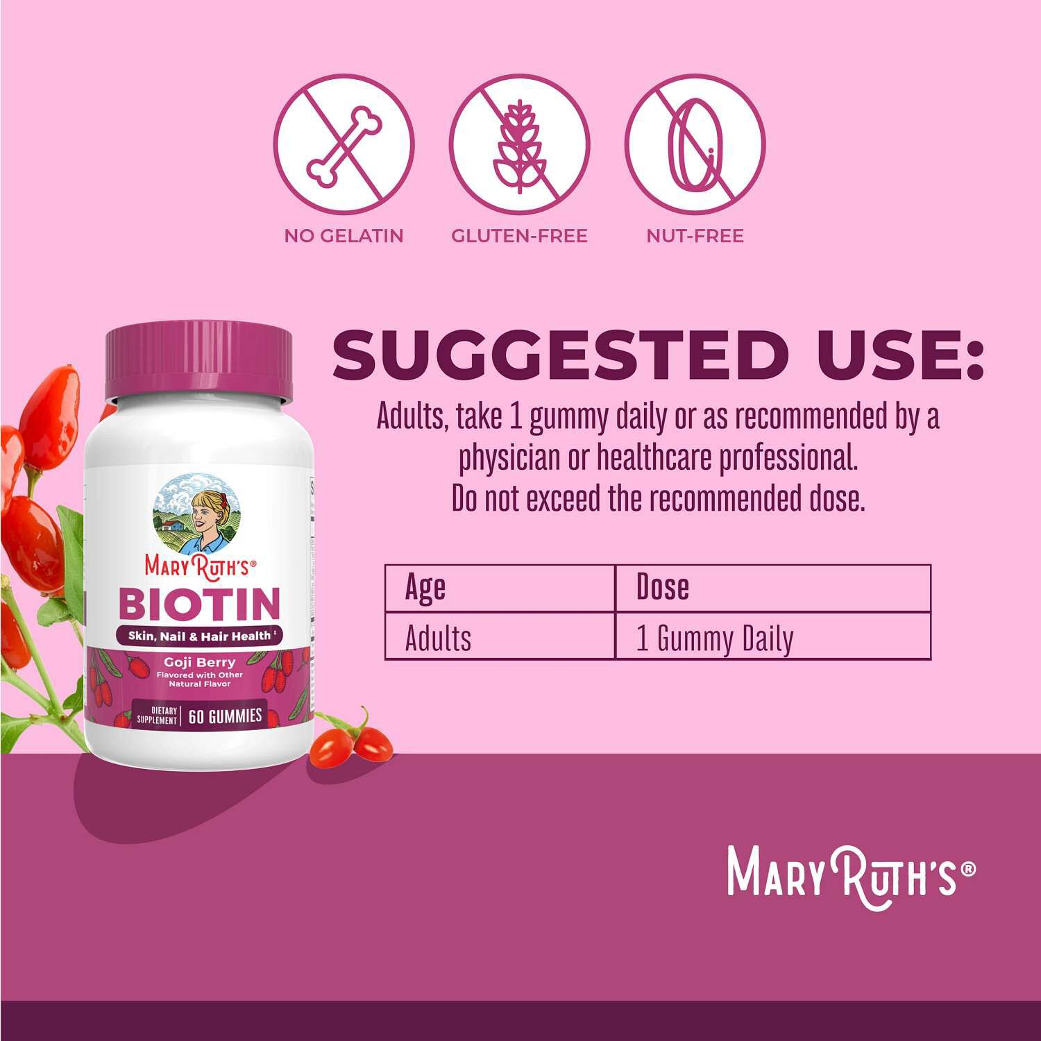 Biotin Gummies - Goji Berry - 60 Gummies (60 Servings)  | GNC