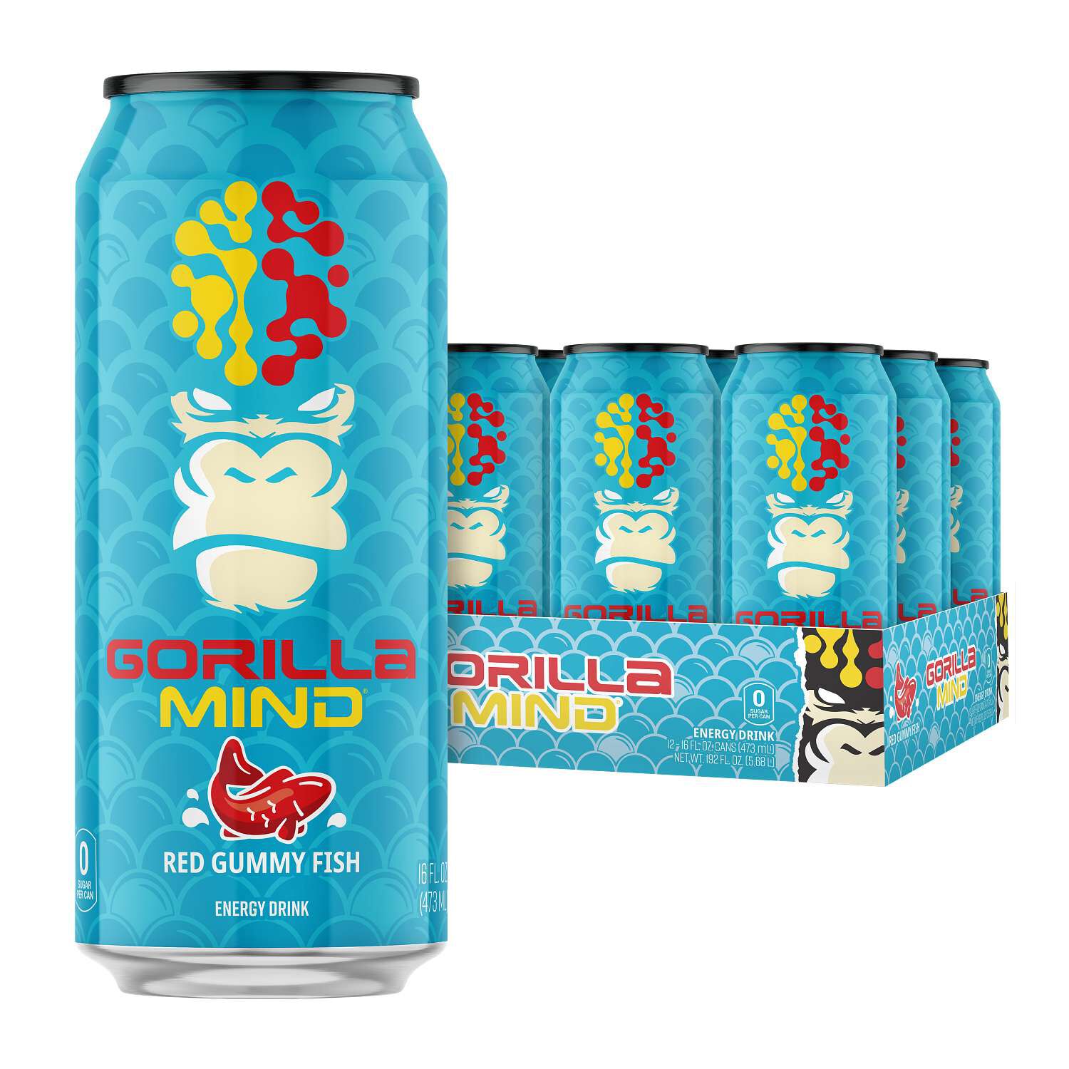 Energy Drink - Red Gummy Fish - 16 oz. (12 Cans)