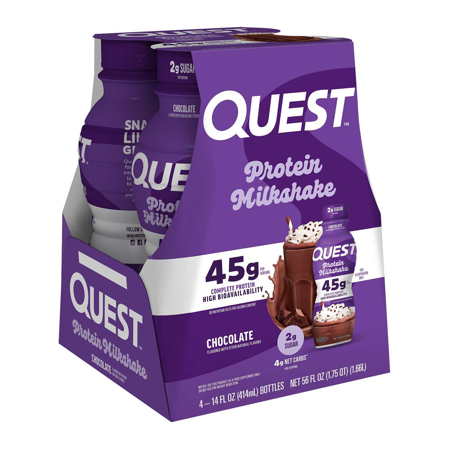 Protein Milkshake RTD - Chocolate - 14 fl oz (4 Bottles) | GNC