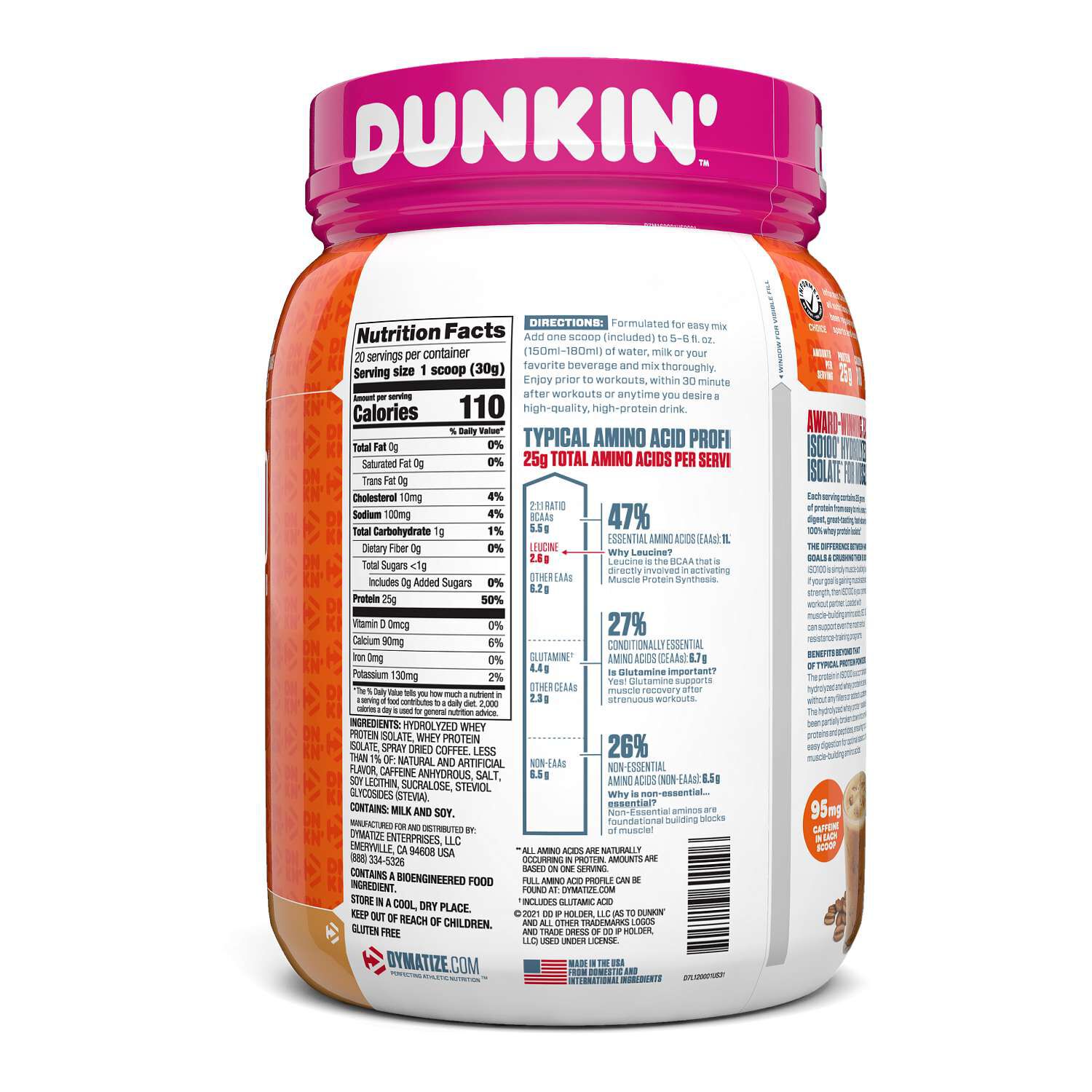 Dynamize ISO 100 Whey Protein Isolate Dunkin Nutrition Facts