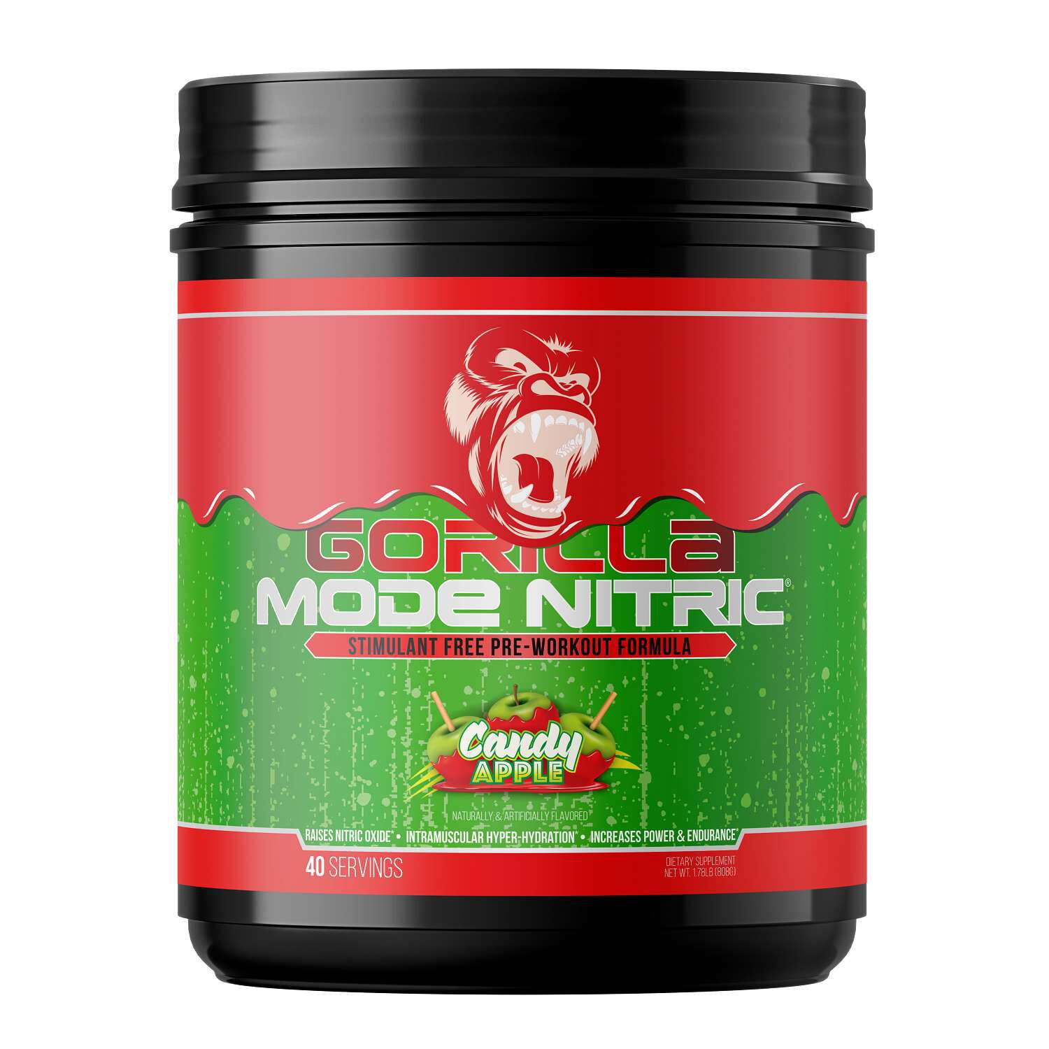 Gorilla Mode Nitric Stim Free Pre-Workout - Candy Apple (40 Servings)  | GNC