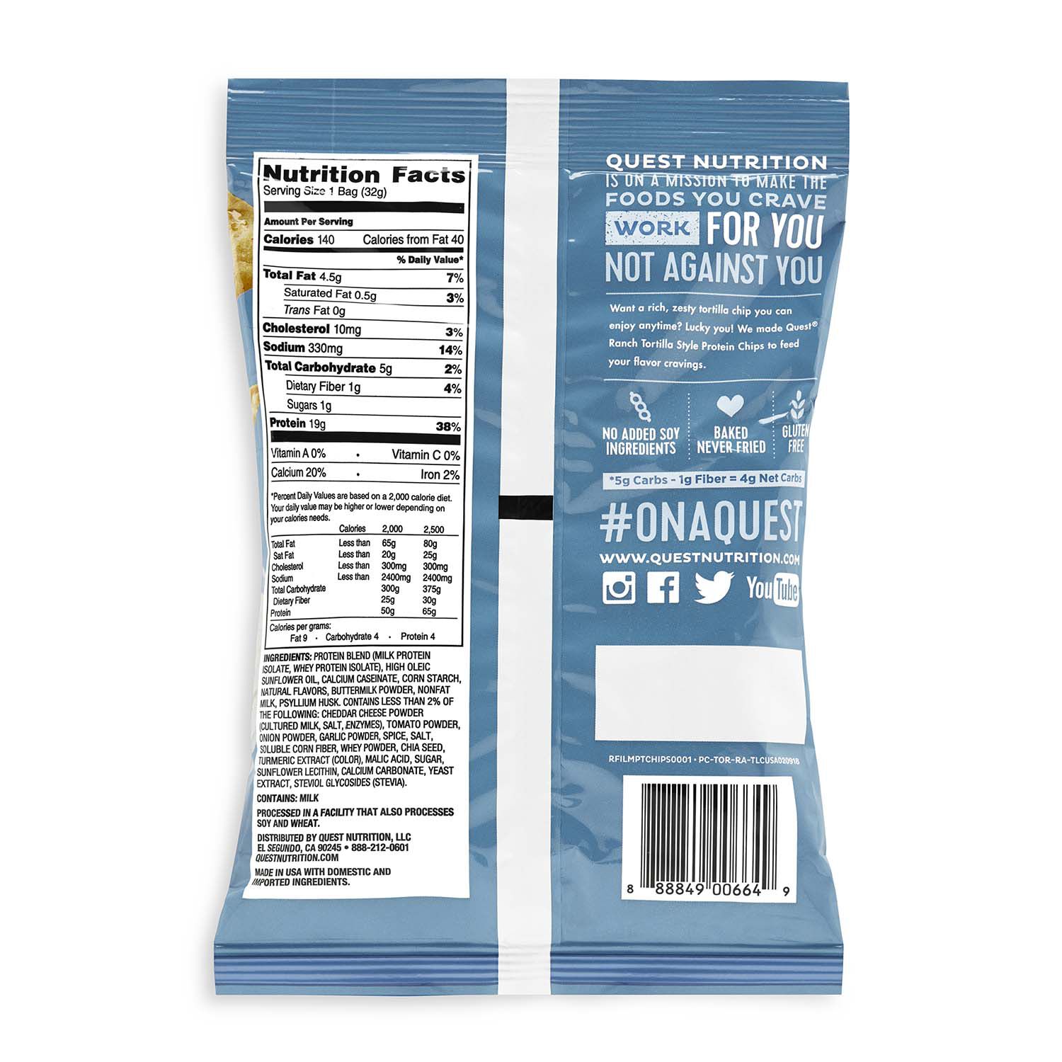 Quest Tortilla Style Protein Chips Ranch Bag Ingredients
