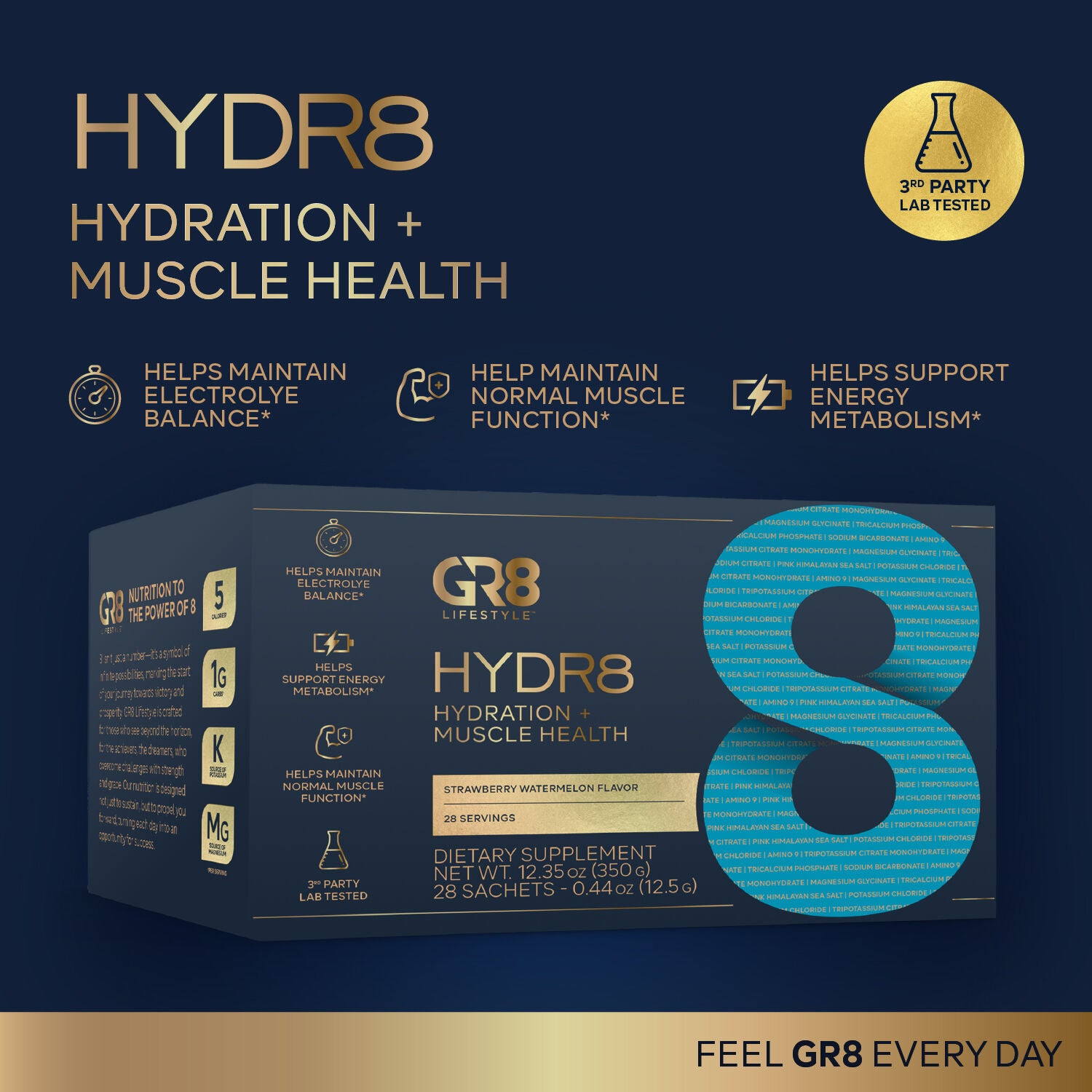 Hydr8 Hydration + Muscle Health - Strawberry Watermelon (28 Servings)  | GNC