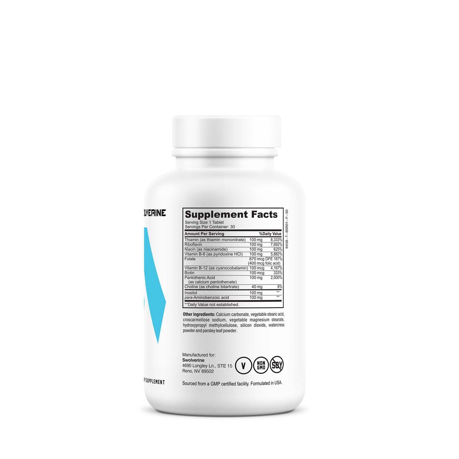Swolverine B Complex B Vitamins Nutrition Facts