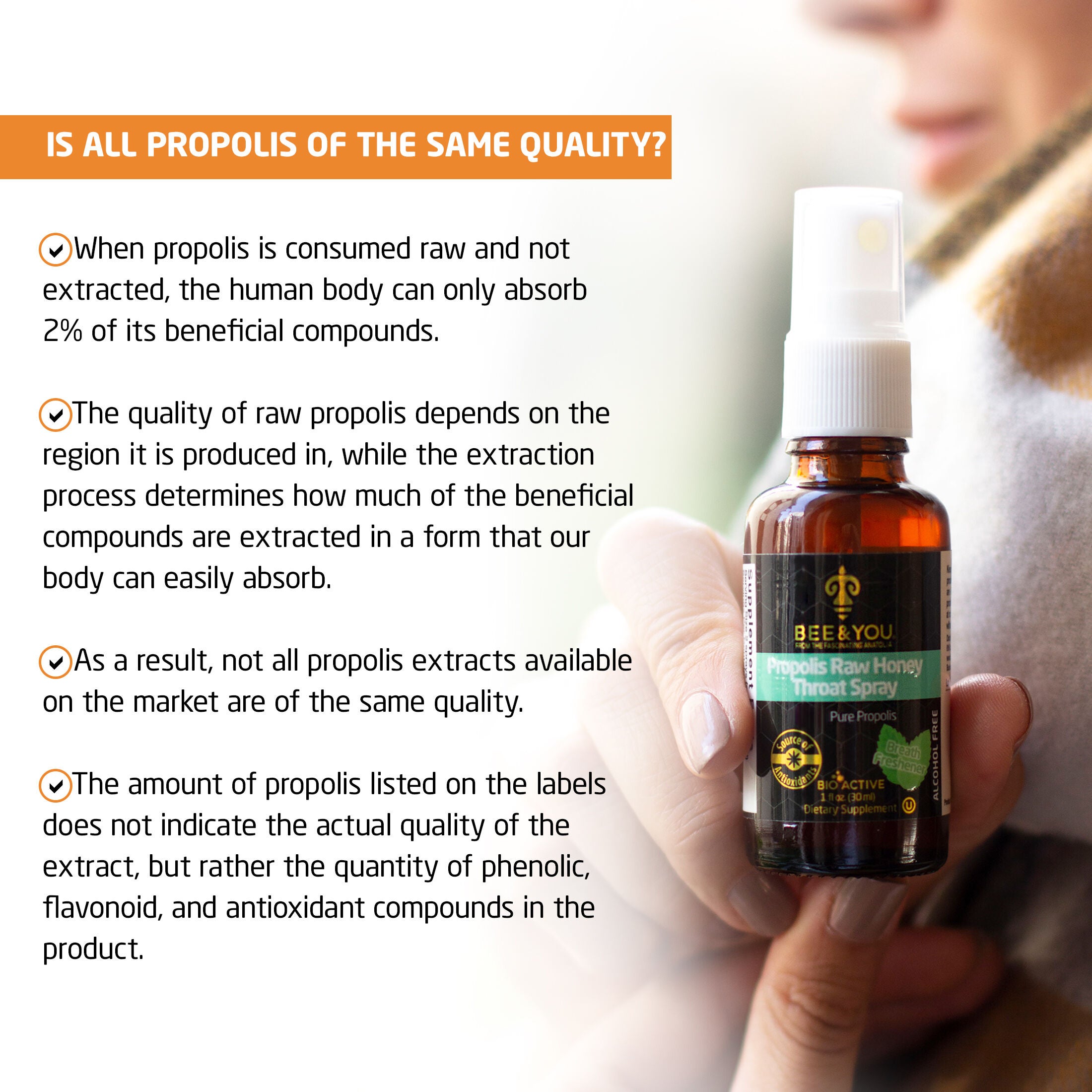 Propolis Raw Honey Throat Spray: 6% Pure Propolis - 1 oz. (75 Servings)