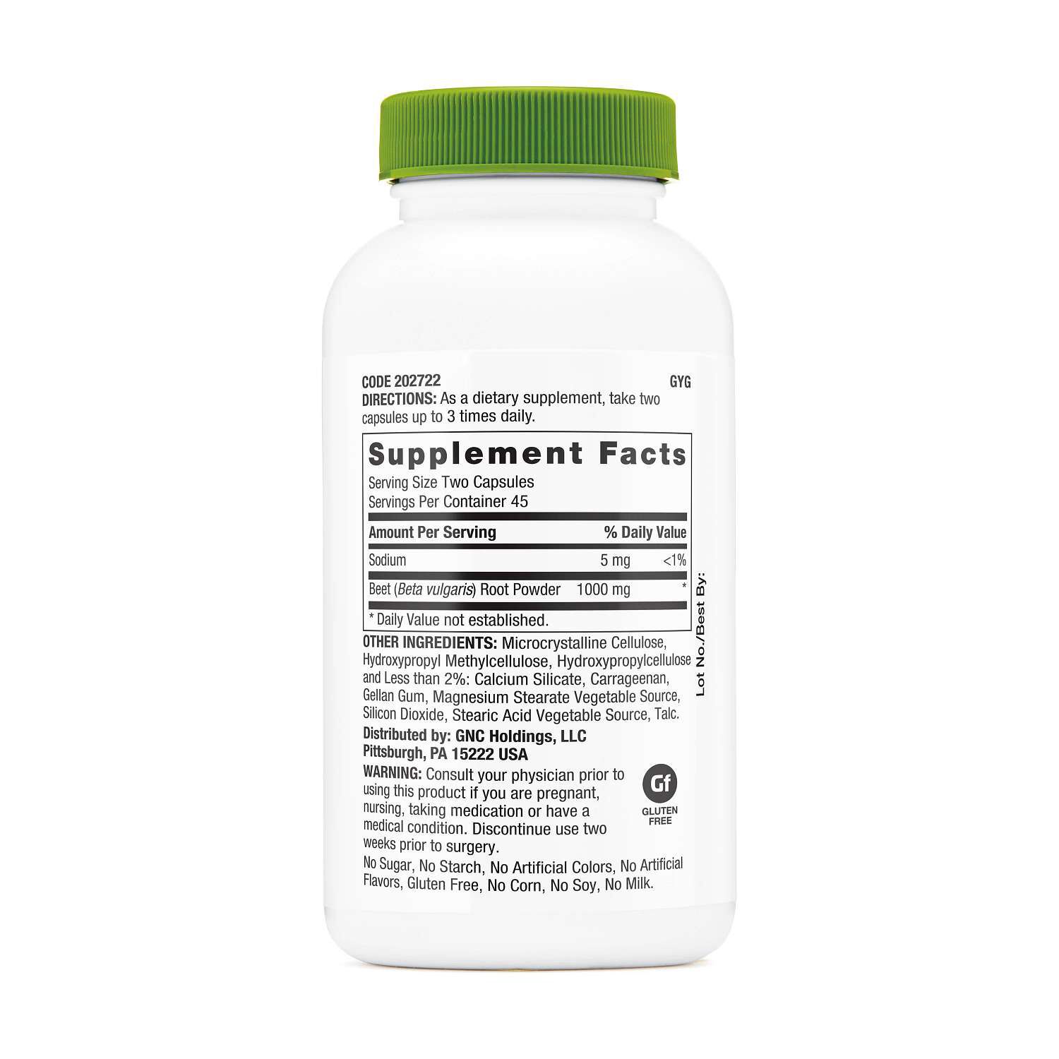 Beet Root - 90 Vegetarian Capsules (45 Servings)  | GNC