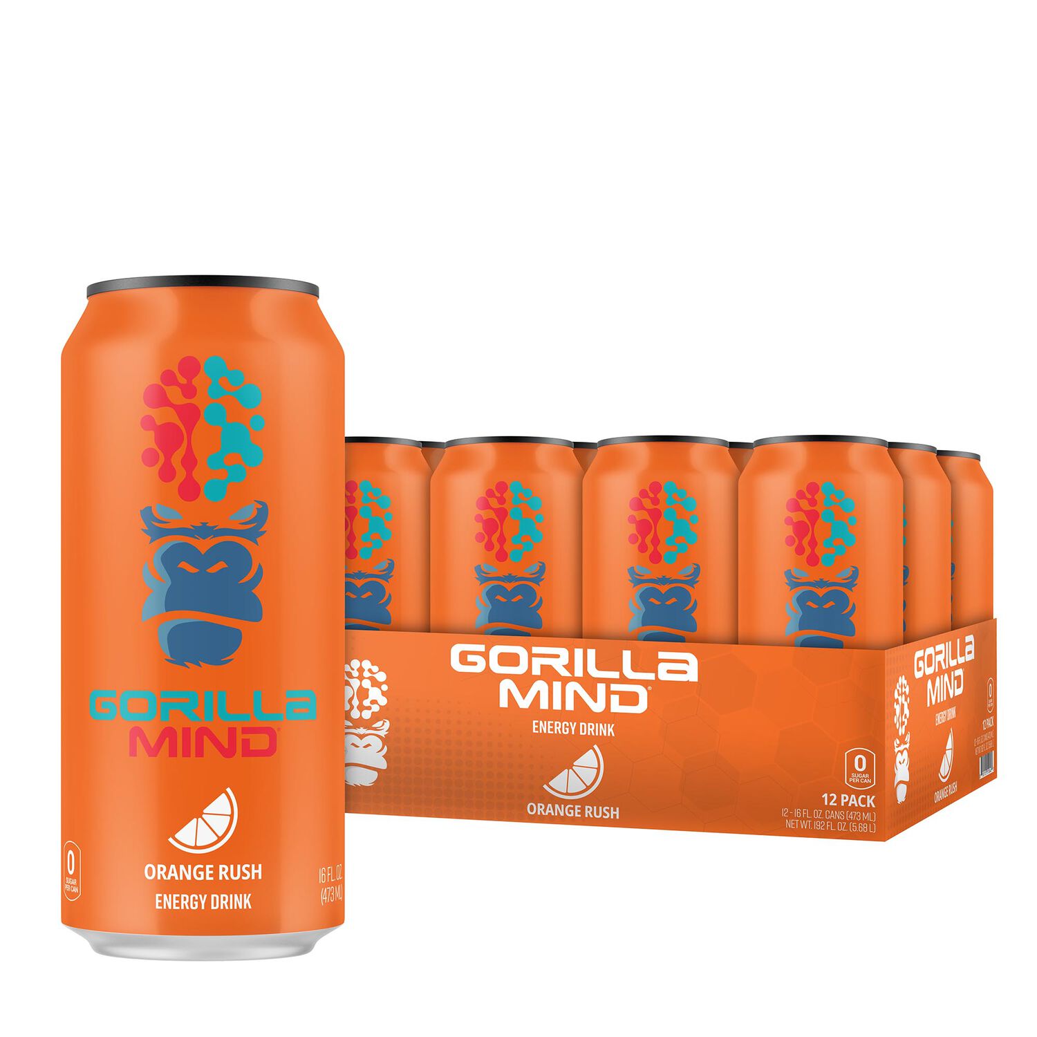 Gorilla Mind Energy Drink - Orange Rush - 16Oz. (12 Cans)