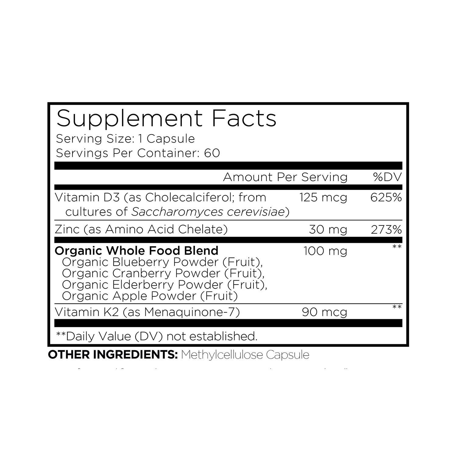Amen Vitamin D - K2 & Zinc - Vitamin D3 - 60 Capsules (60 Servings)