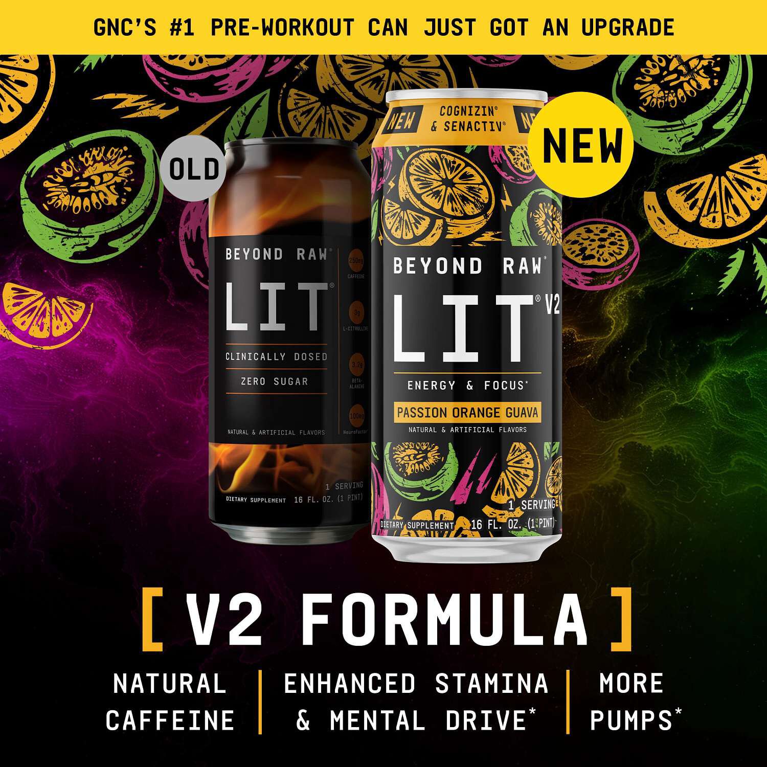 LIT&reg; V2 On-The-Go Pre-Workout - Passion Orange Guava - 16oz. (12 Cans) Passion Orange Guava | GNC
