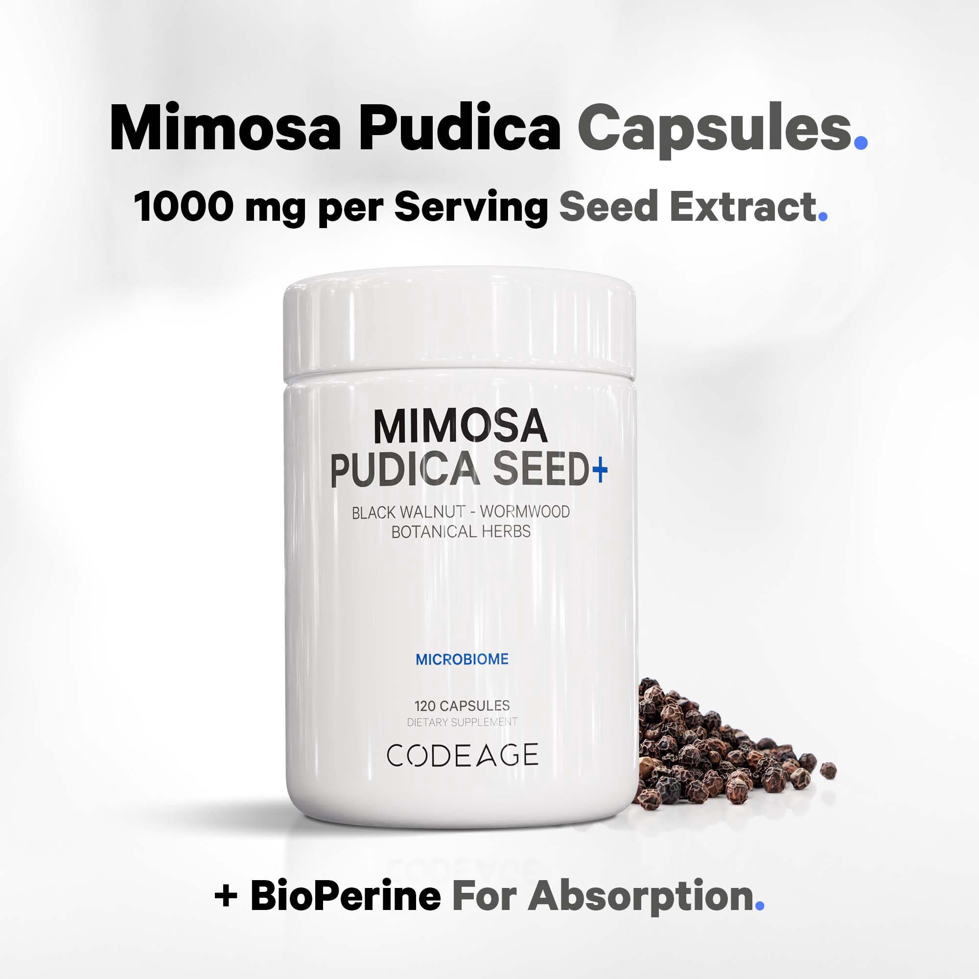 Mimosa Pudica Seed 1000 mg + BioPerine&reg; Black Pepper Herbal Cleanse - 120 Capsules (40 Servings)