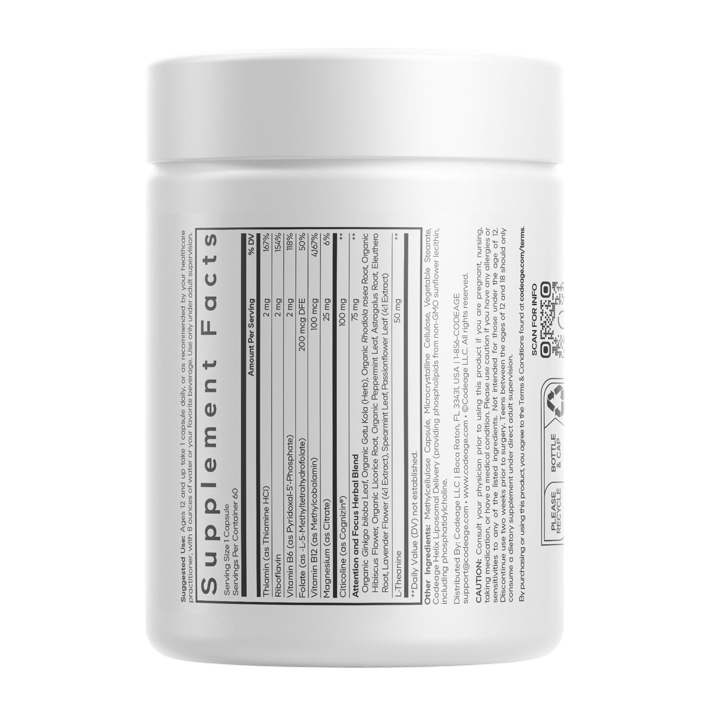 Codeage - Teen Brain Focus Vitamins+ - 60 Vegetable Capsules (60