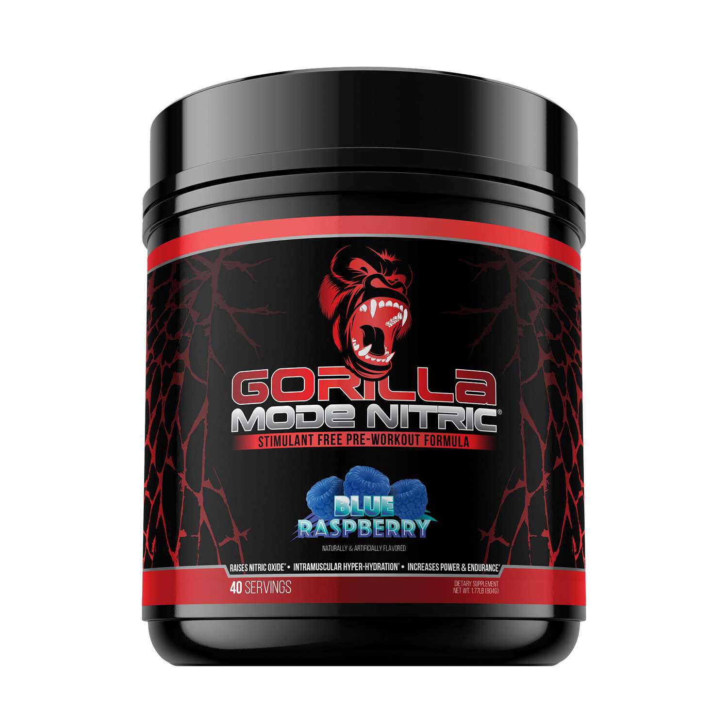 Gorilla Mode Nitric Stim Free Pre-Workout - Blue Raspberry (40 Servings)