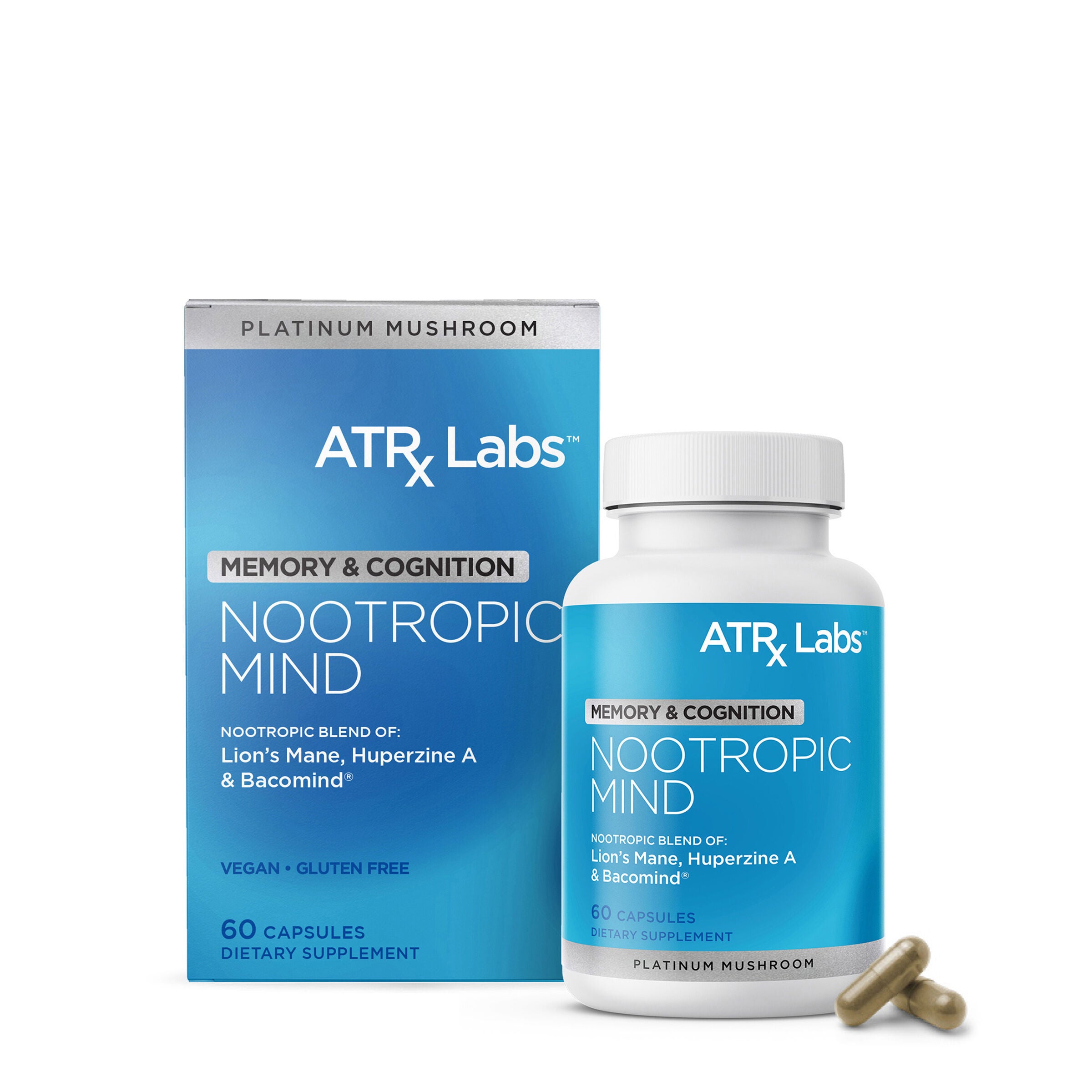 ATRx Labs Nootropic Mind Platinum Mushroom Blend Vegan - 60 Capsules (30 Servings)