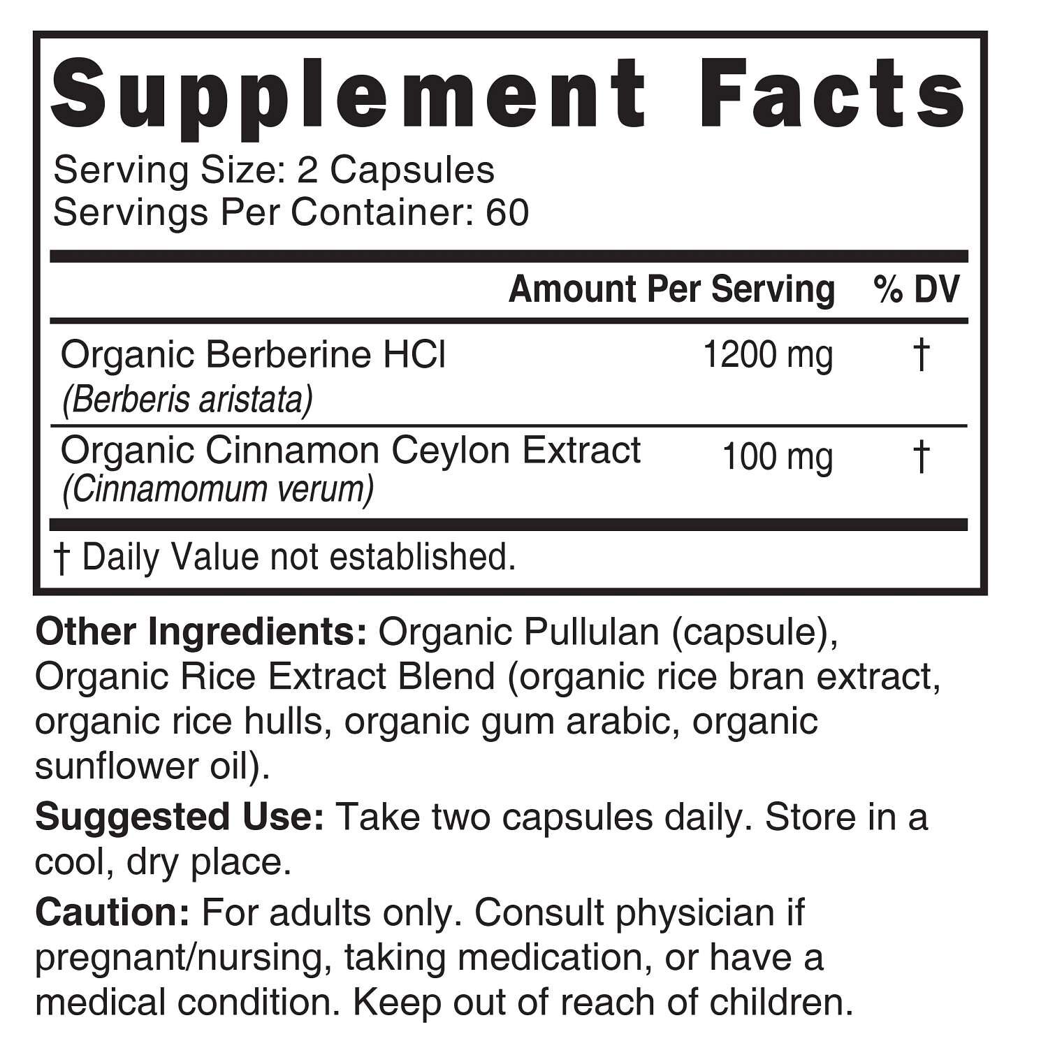 Berberine+ Ceylon Cinnamon 1300mg - 120 Capsules (60 Servings)