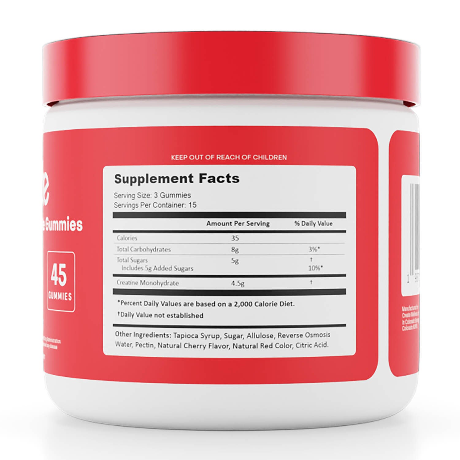 Creatine Monohydrate Gummies - Sour Cherry - 45 Gummies (15 Servings)