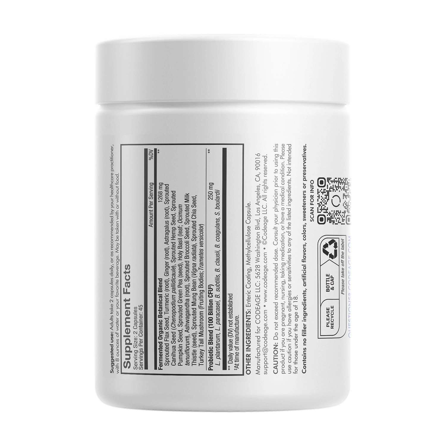 SBO Probiotic+ 100 Billion CFU & Prebiotics Vegan Digestion - 90 Capsules (45 Servings)