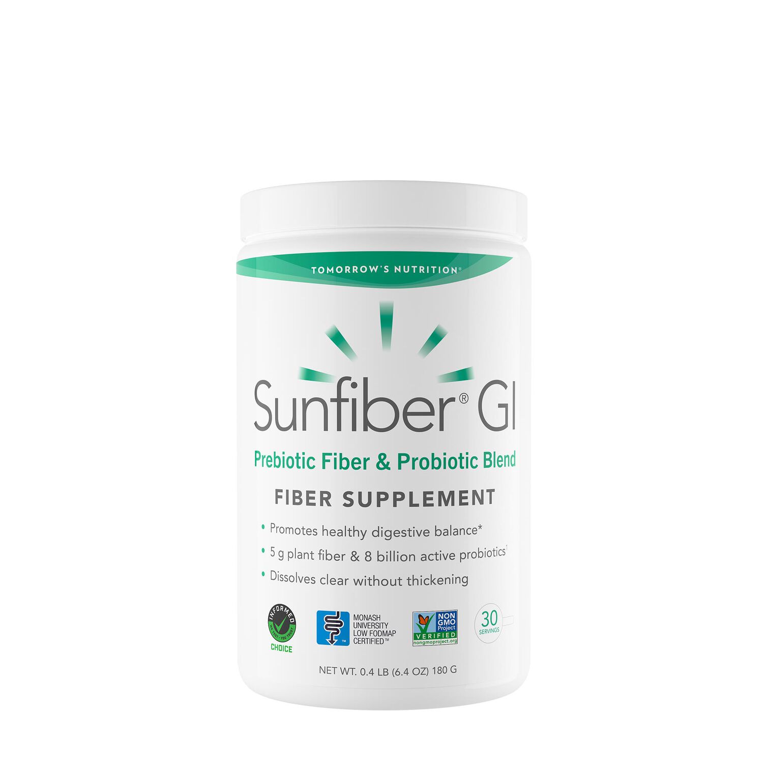 Tomorrow's Nutrition Sunfiber Gi Prebiotic Fiber & Probiotic Blend Healthy - 6.4 Oz. (30 Servings)