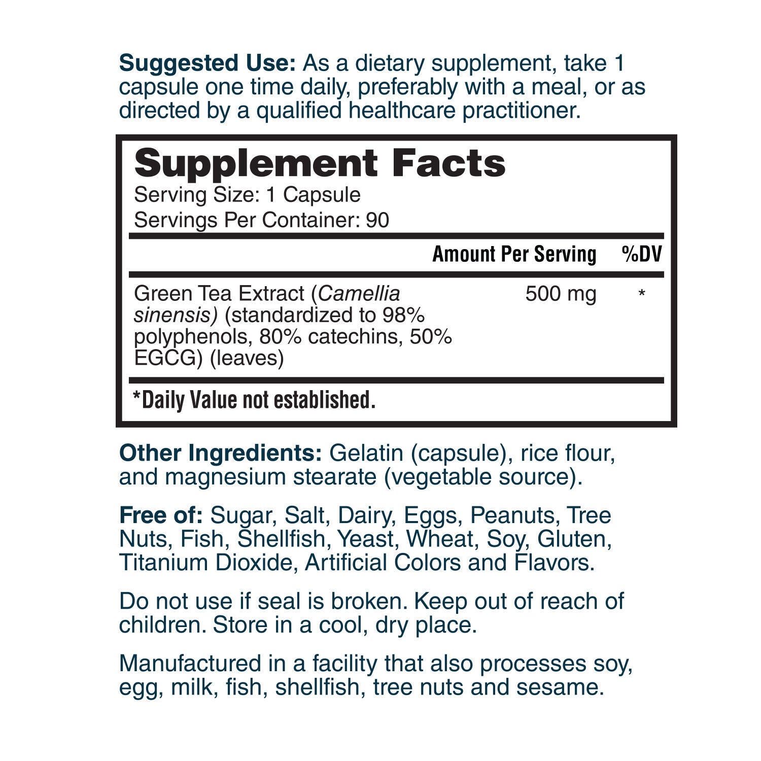 Green Tea Extract 500mg - 90 Capsules (90 Servings)  | GNC