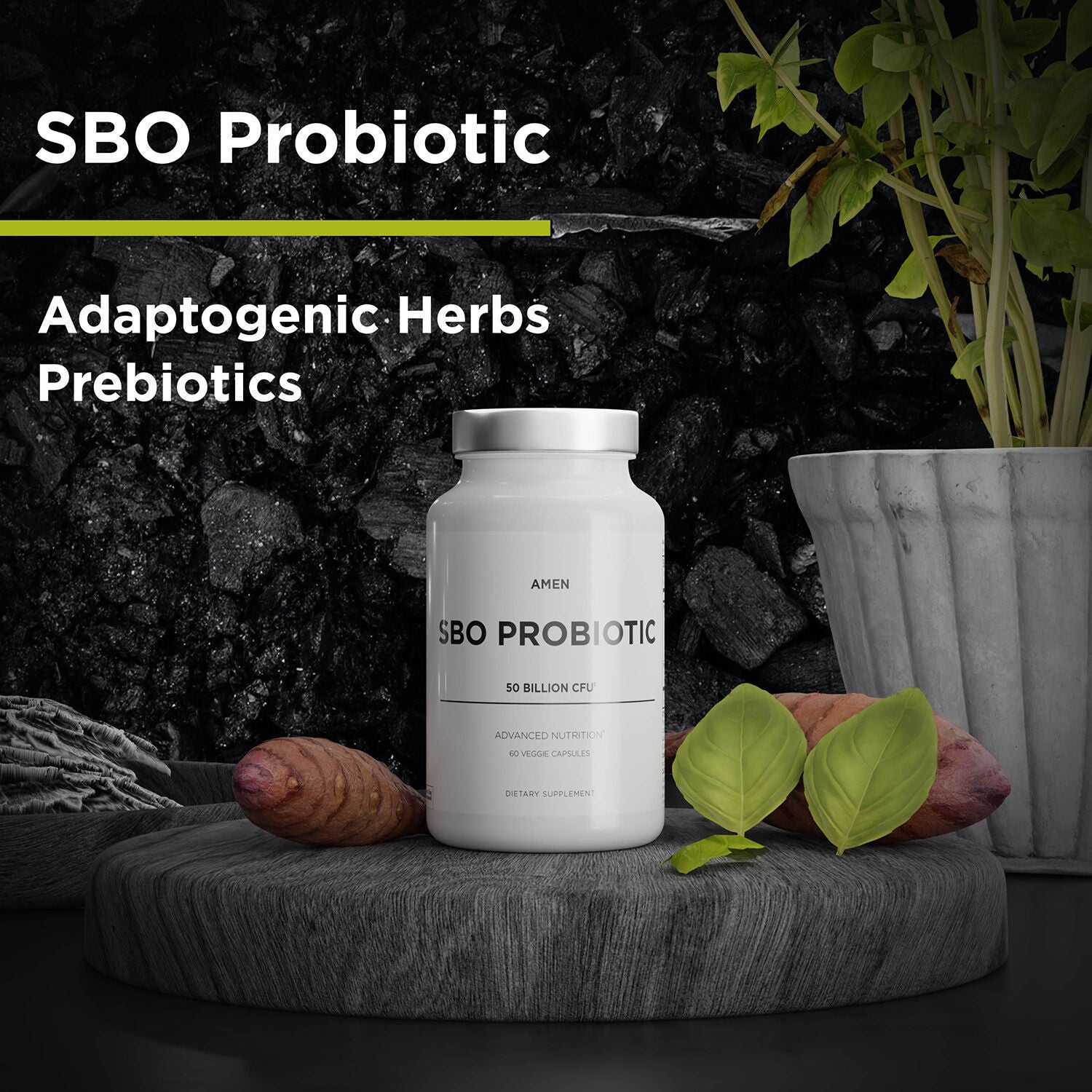 Amen SBO Probiotic 50 Billion CFU &amp; Prebiotics - Vegan Supplement - 60 Veggie Capsules (30 Servings)  | GNC
