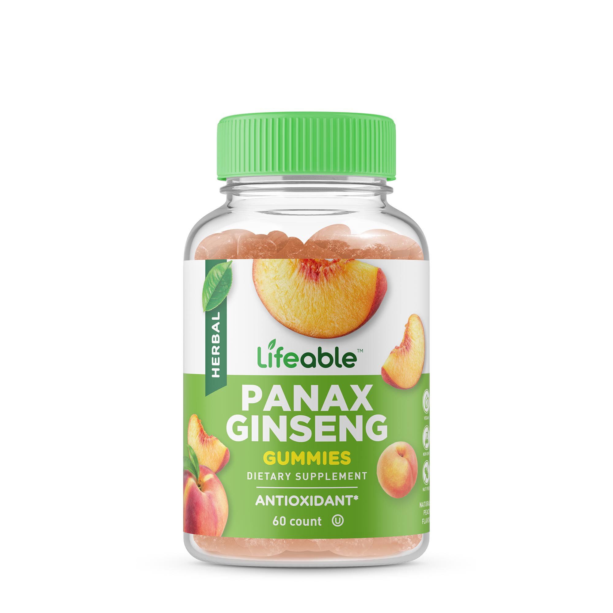Lifeable Panax Ginseng Gummies Vegan - Peach 60 (30 Servings)