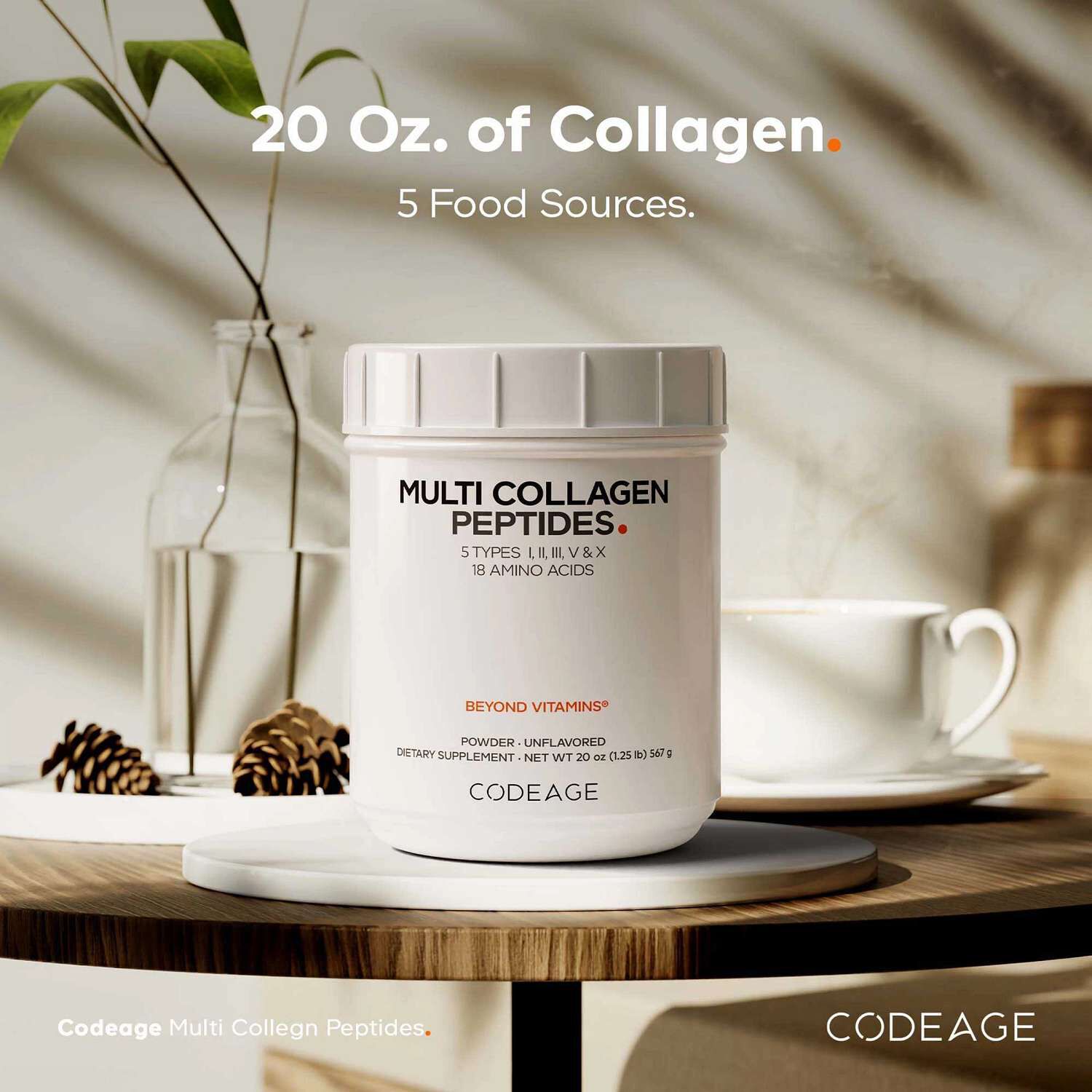 Hydrolyzed Multi Collagen Peptides Powder Type I - II - III - V and X - 20 oz. (63 Servings)  | GNC