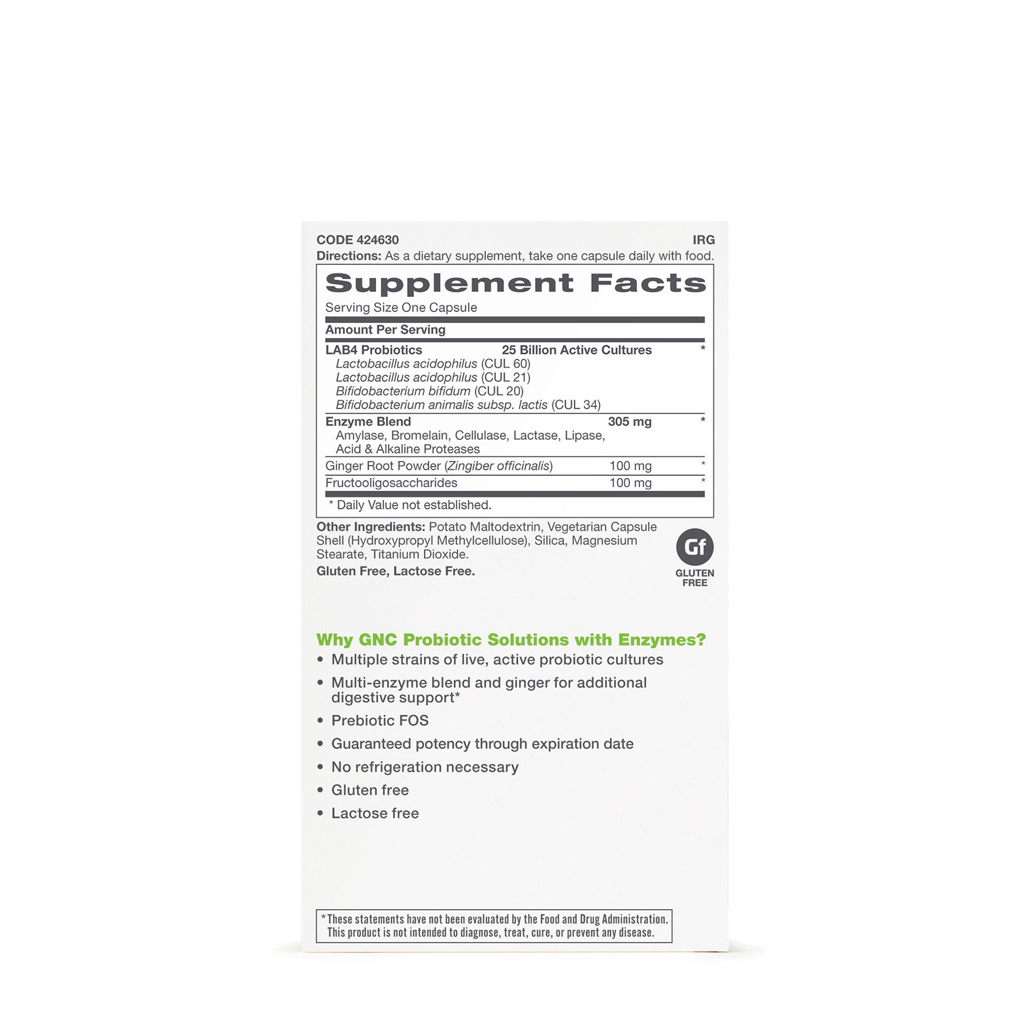 Probiotic Solutions with Enzymes 25 Billion CFUs - 30 Capsules (30 Servings)  | GNC