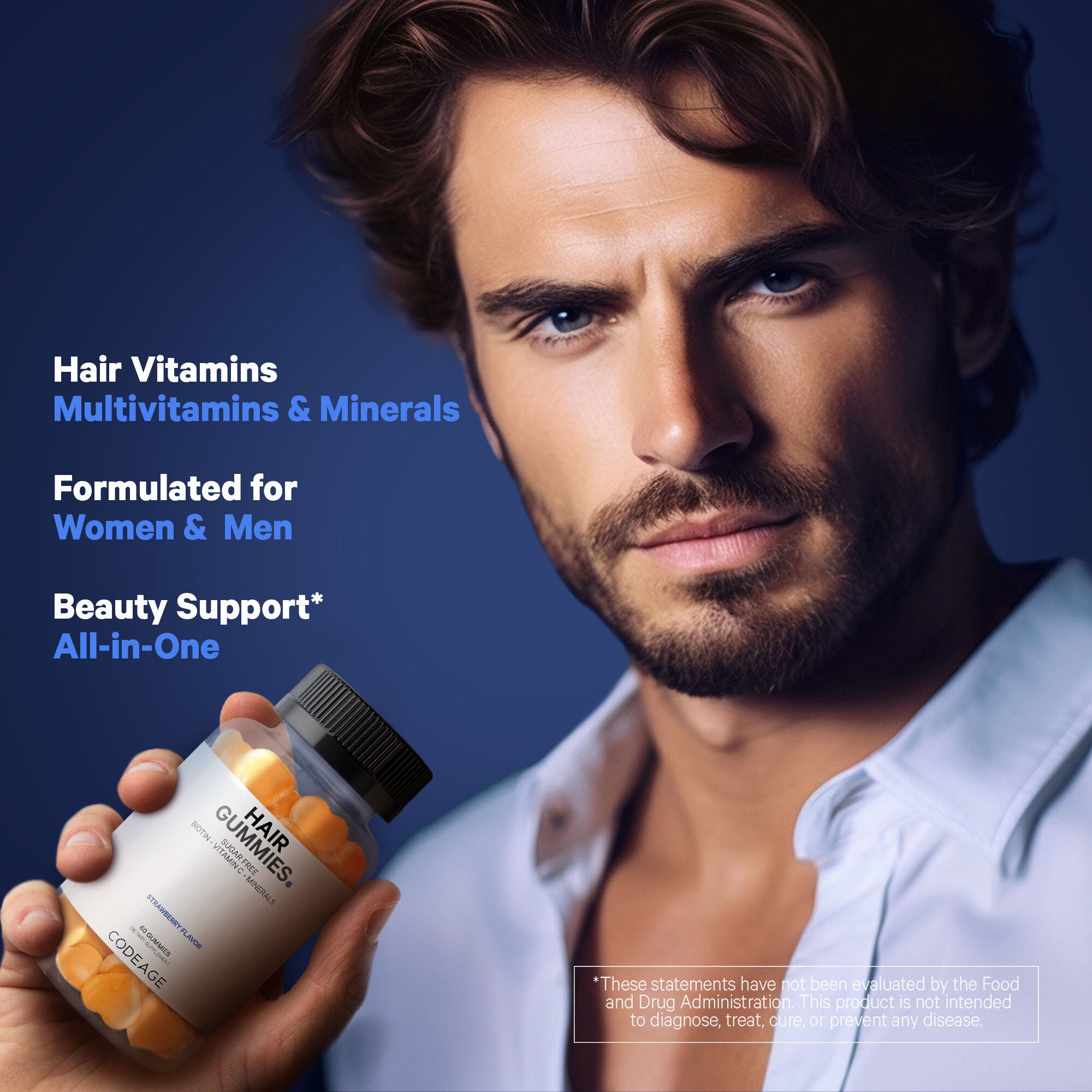 Hair Gummies - Sugarfree Daily Multivitamins - Biotin &amp; Zinc - 60 Gummies (30 Servings)  | GNC