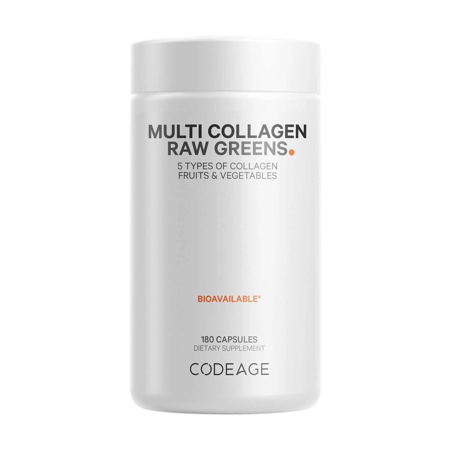 Hydrolyzed Multi Collagen Peptides Raw Greens with 21 Fruits &amp; Veggies - 180 Capsules (30 Servings)  | GNC