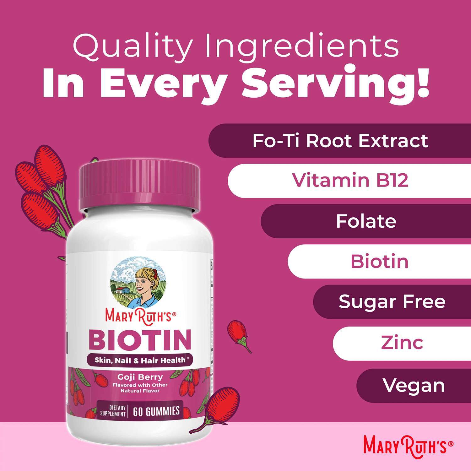 Biotin Gummies - Goji Berry - 60 Gummies (60 Servings)  | GNC