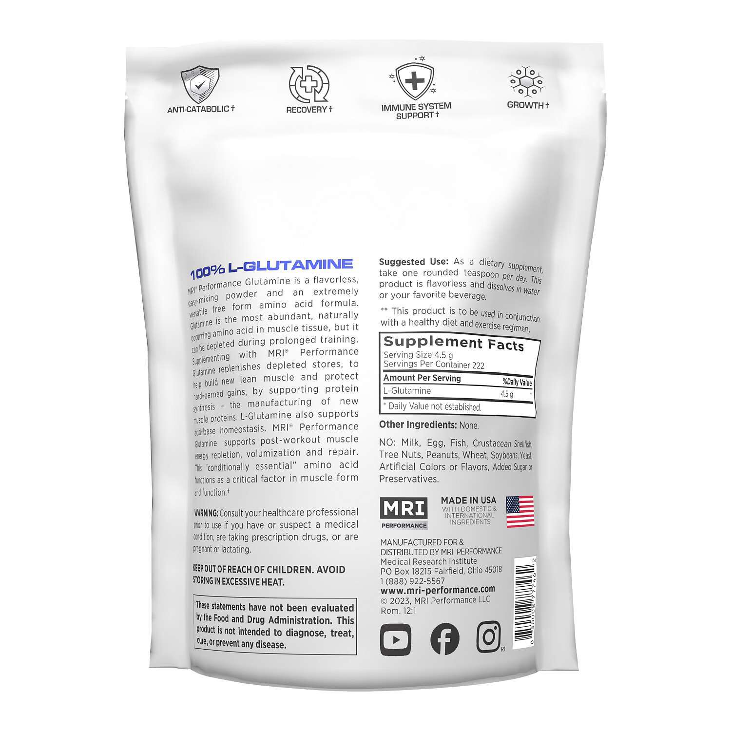 Glutamine Amino Acid - 4.5G (222 Servings)  | GNC