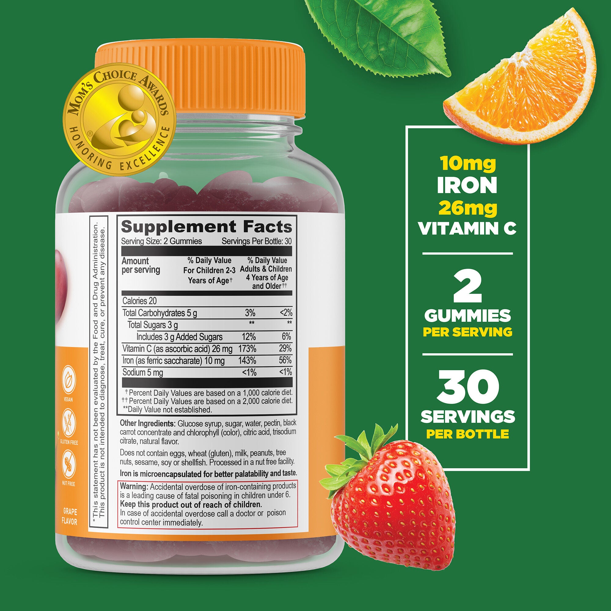 Kids Iron and Vitamin C 10mg - 60 Gummies (30 Servings)