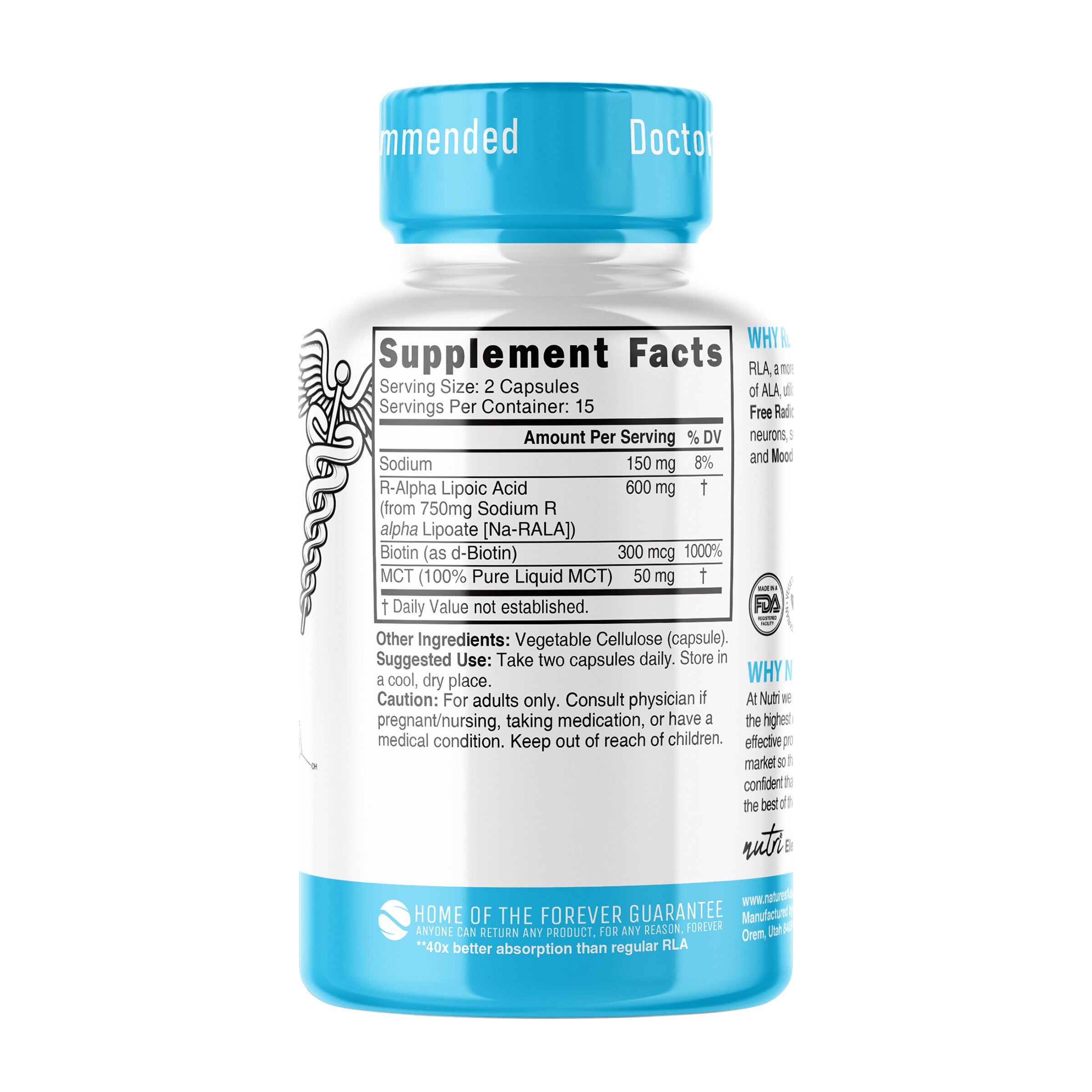 R-Alpha Lipoic Acid+ 600mg - 30 Capsules (15 Servings)