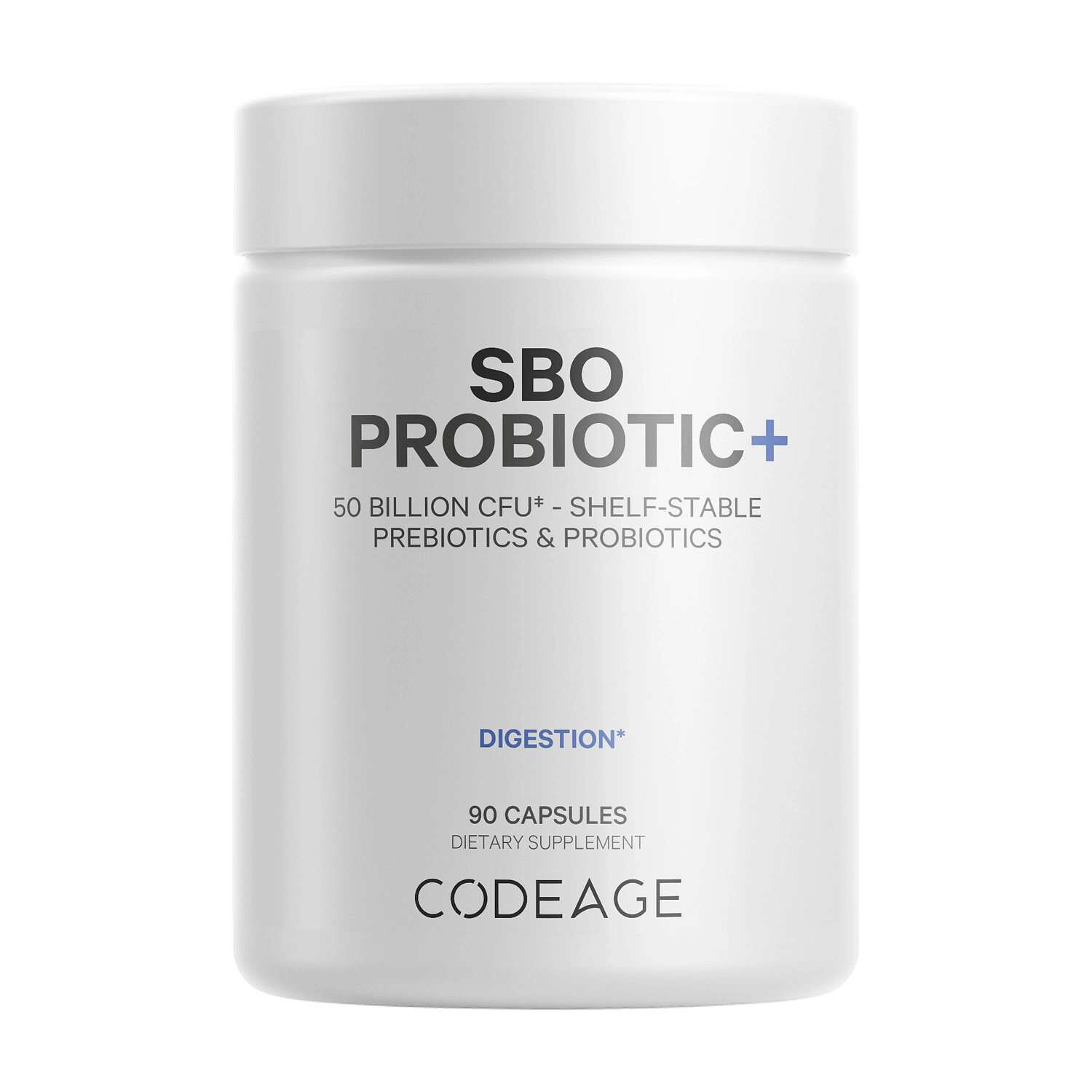 SBO Probiotic+ 50 Billion CFU & Prebiotics - Vegan Digestion Supplement - 90 Capsules (45 Servings)