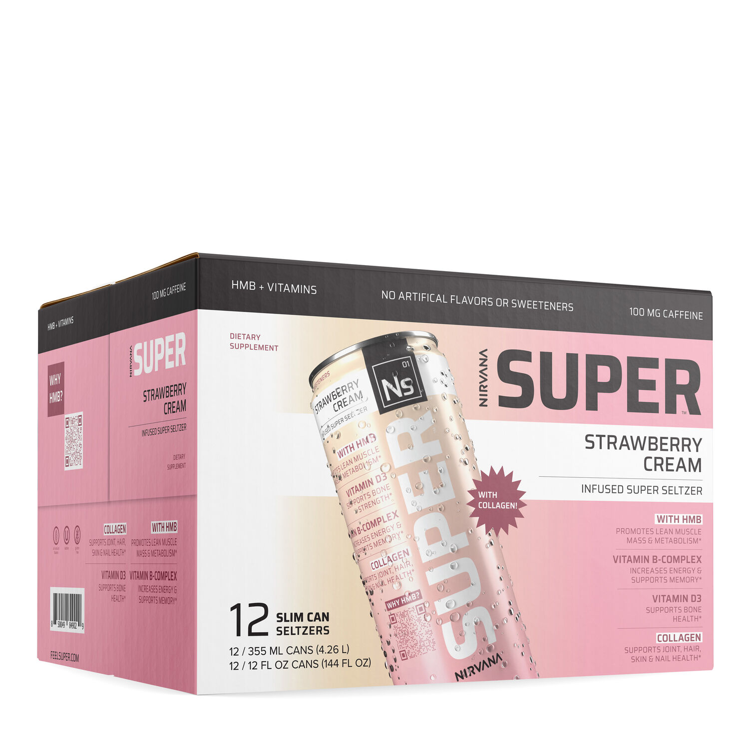 Nirvana Super Seltzer Water Vitamin B - Strawberry Cream Vitamin B - 12 Fl Oz. (12 Cans)
