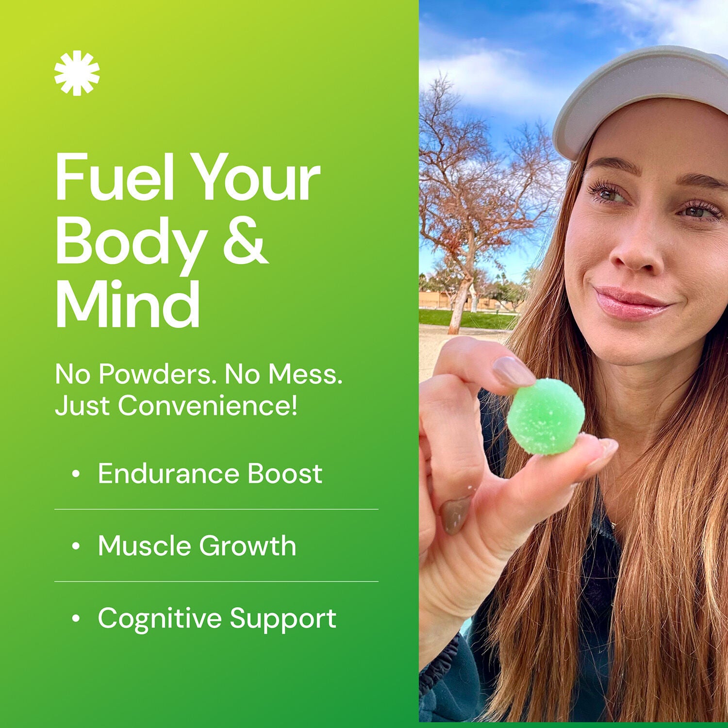 Creatine Monohydrate Gummies - Sour Green Apple - 45 Gummies (15 Servings)