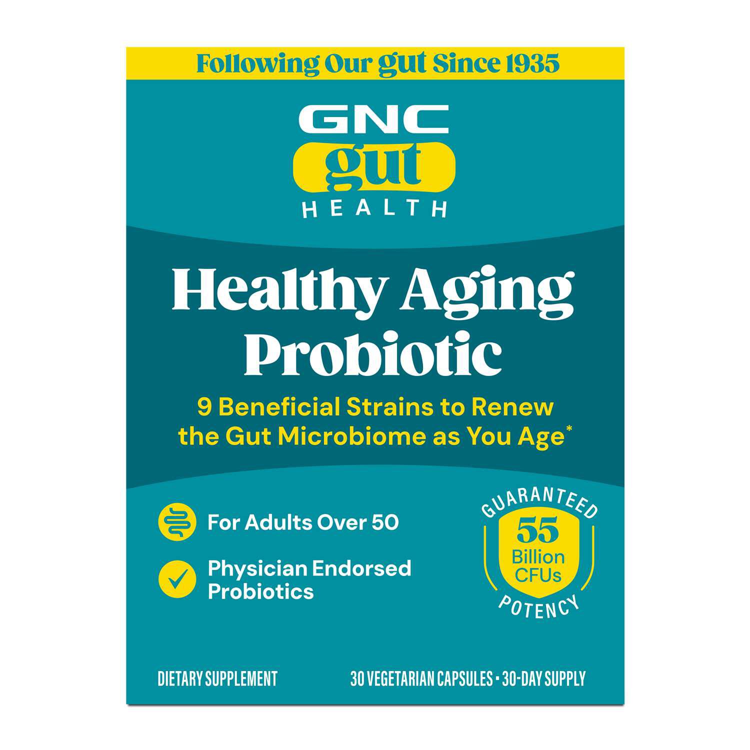 Gut Health Healthy Aging Probiotic - 55 Billion CFUs - 30 Capsules (30 Servings)