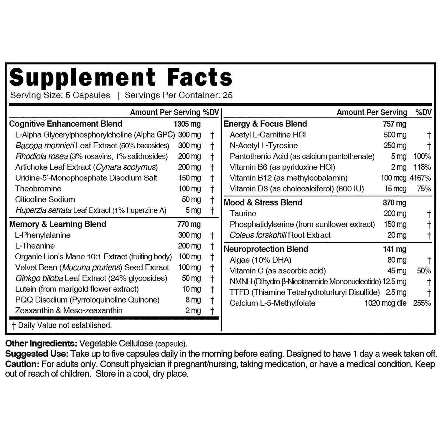 Caffeine Free Apex Brain - 125 Capsules (25 Servings)  | GNC
