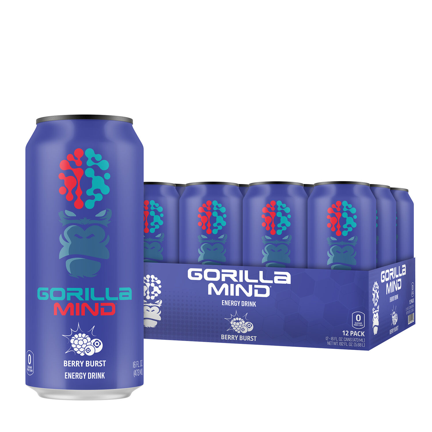 Gorilla Mind Energy Drink - Berry Burst - 16Oz. (12 Cans)