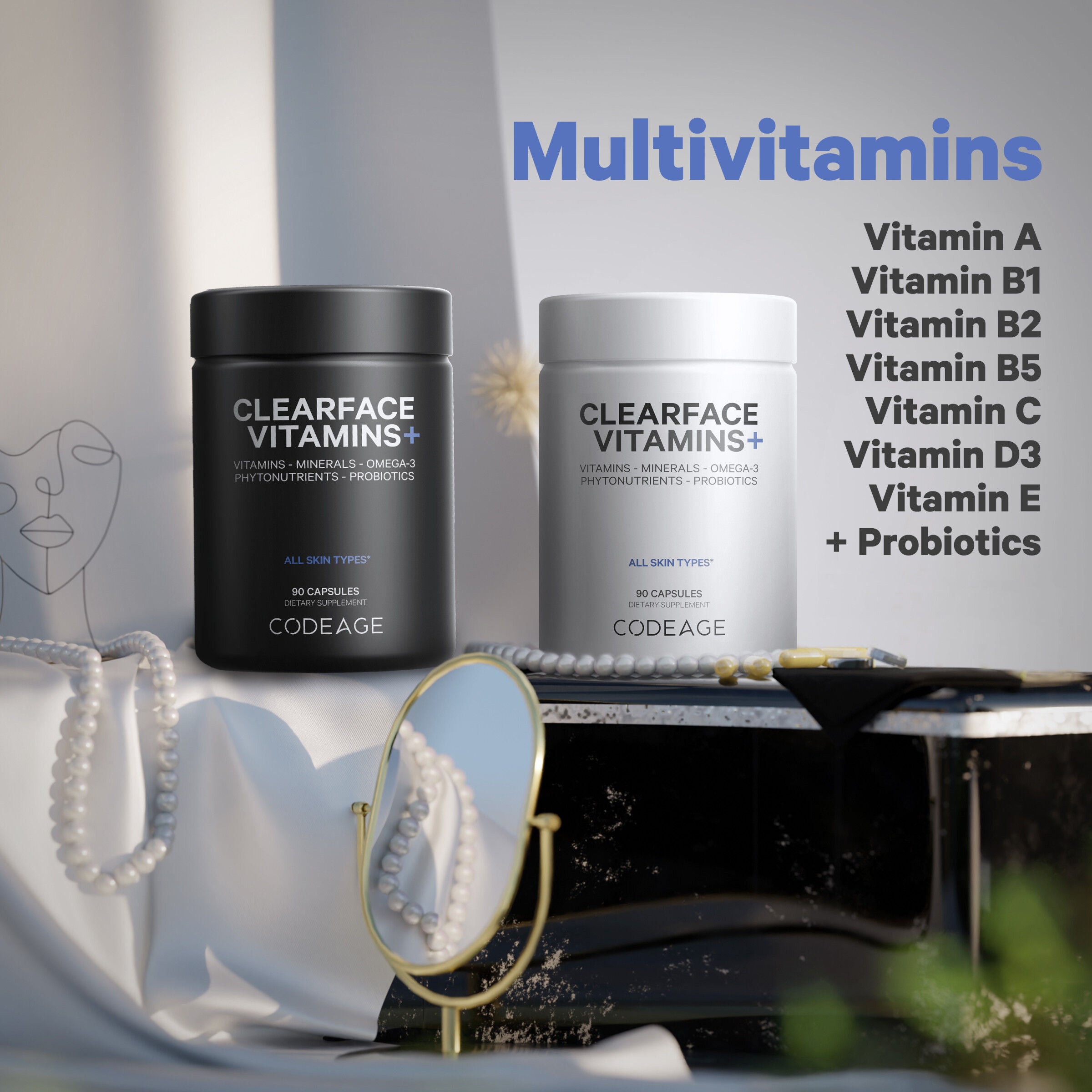 Clearface Vitamins - Daily Multivitamin - Minerals - Herbs - 90 Capsules (30 Servings)