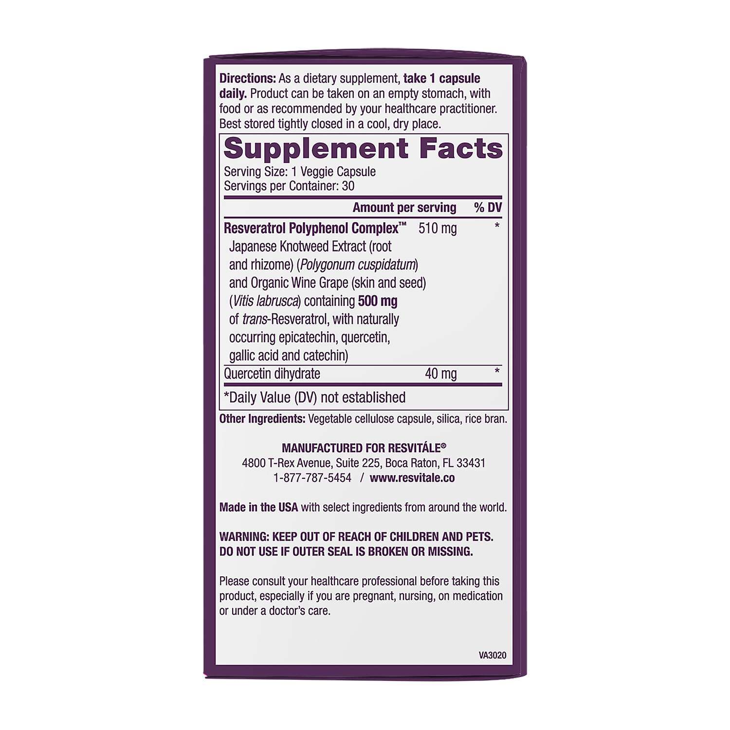 Resveratrol 500mg - 30 Veggie Capsules (30 Servings)