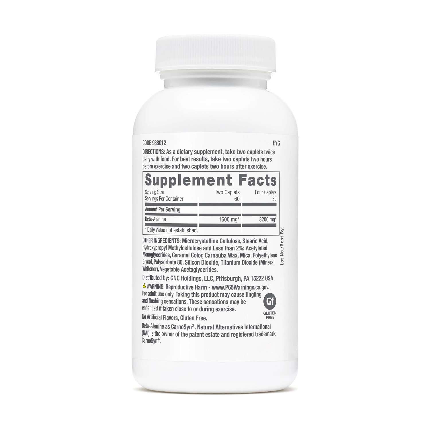 Beta-Alanine 3200mg - 120 Caplets (30 Servings)