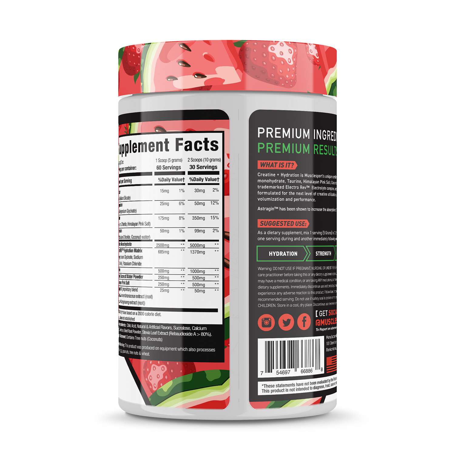 Creatine and Hydration - Strawberry Watermelon (60 Servings)
