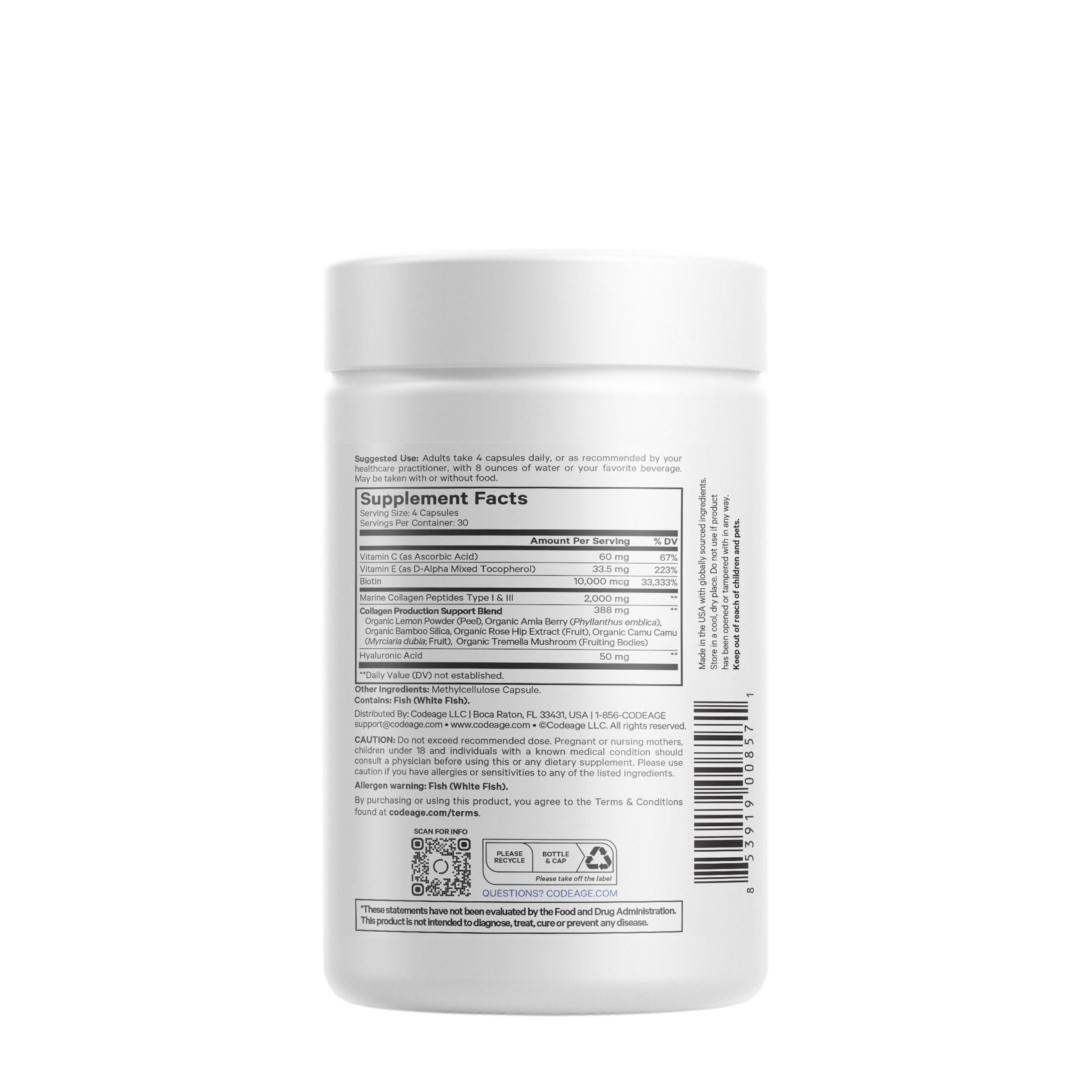 Biotin Marine Collagen+ - 120 Capsules (30 Servings)  | GNC