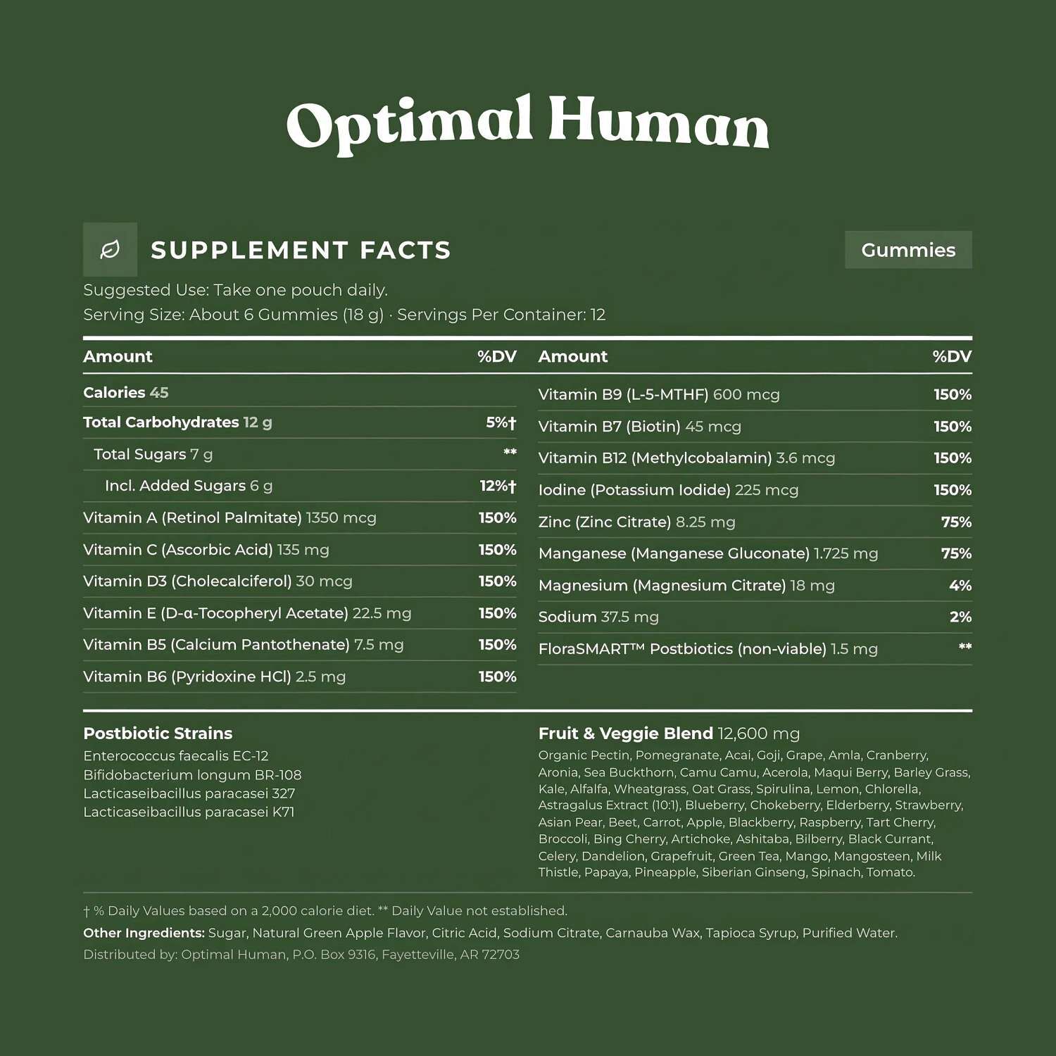 Superfood Greens Gummies - Green Apple (12 Pouches)