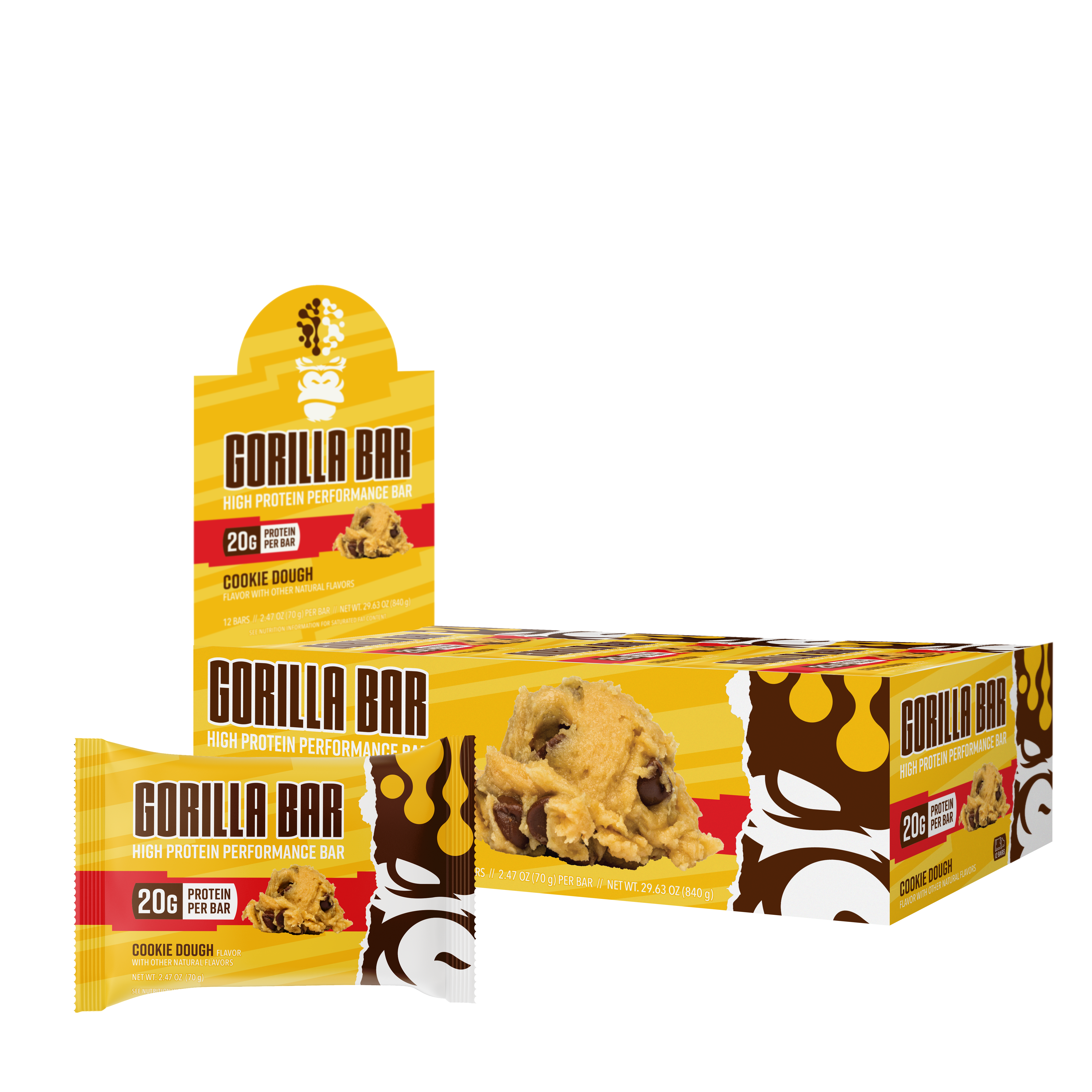 Gorilla Bar High Protein Performance Bar - Cookie Dough (12 Bars)  | GNC