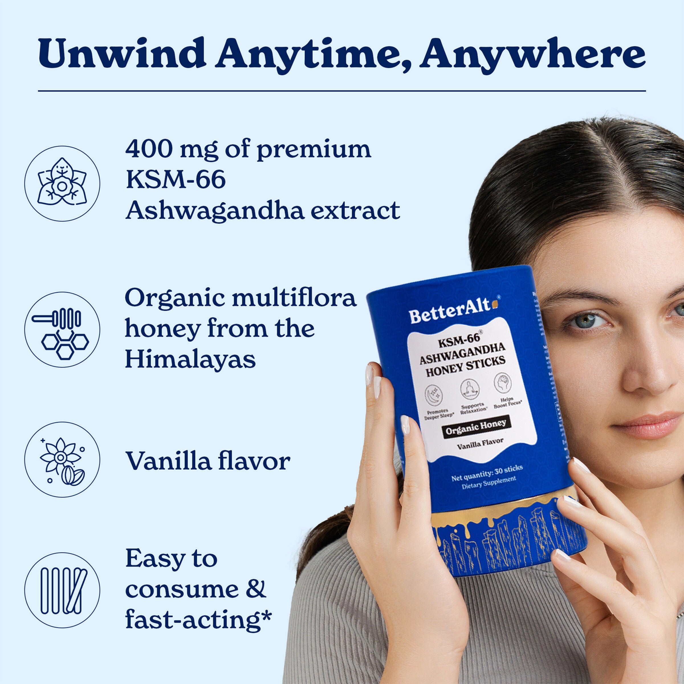 KSM-66 Ashwagandha Honey Sticks - Vanilla (30 Sticks)