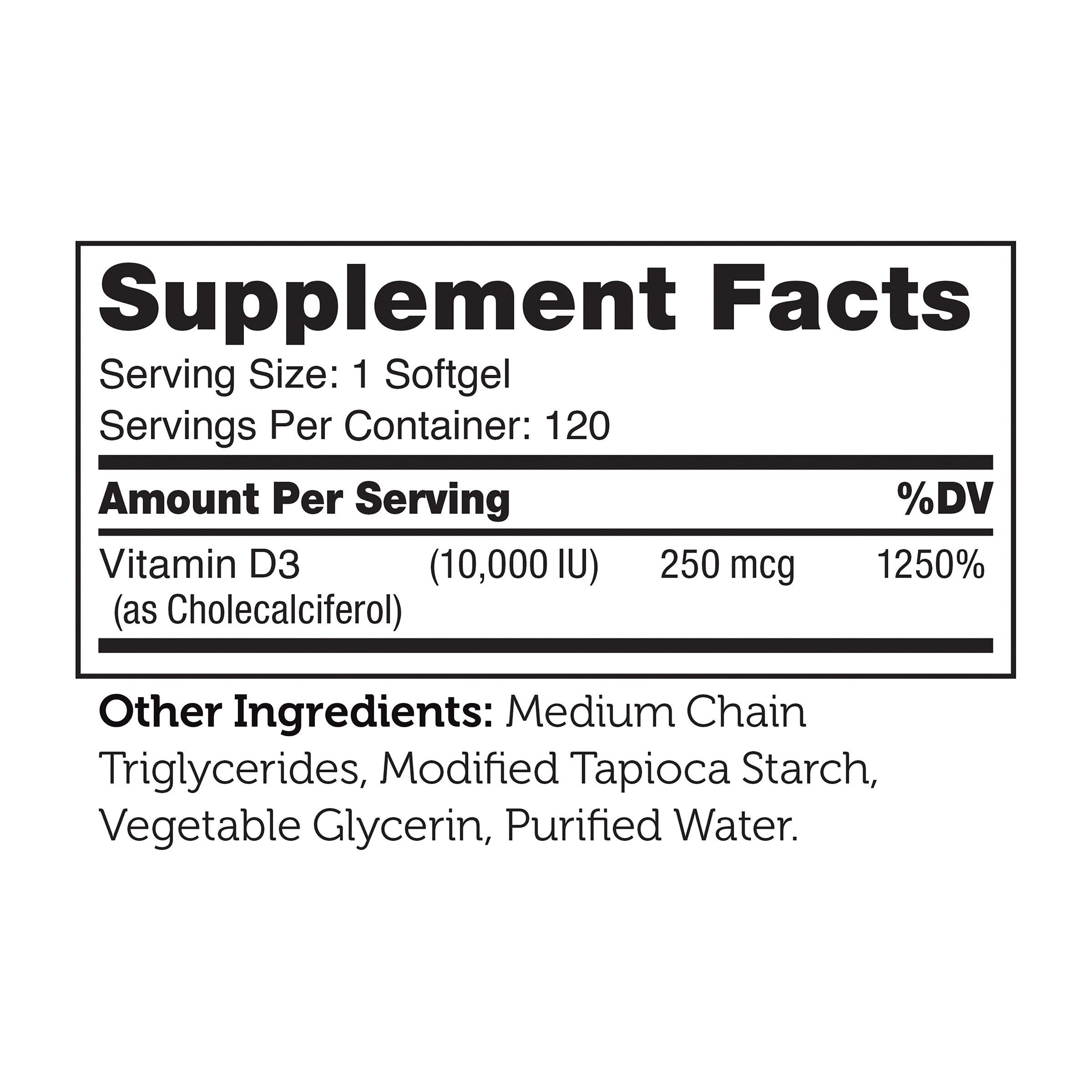 Vitamin D3 10000 IU - 120 Softgels (120 Servings)