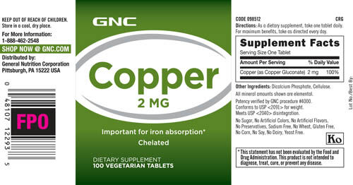gnc copper 2 mg gnc