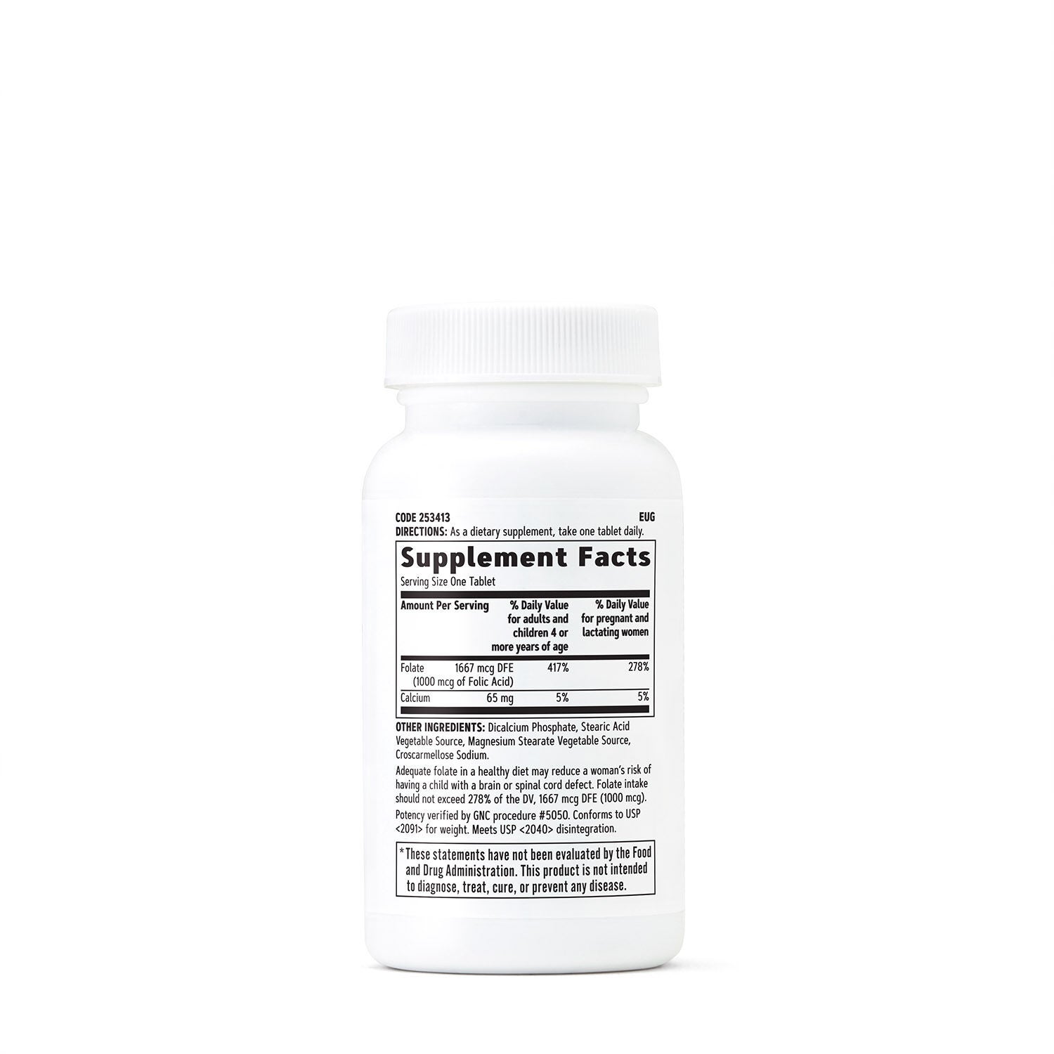 GNC Folic Acid Supplement Facts